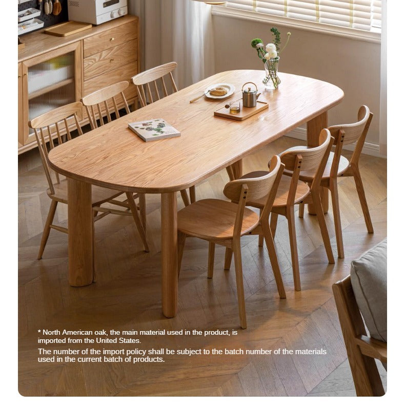 Solid Oak Wood Round Corner Long Dining Table - Rustic Farmhouse Style for Family Gatherings & Dinner Parties