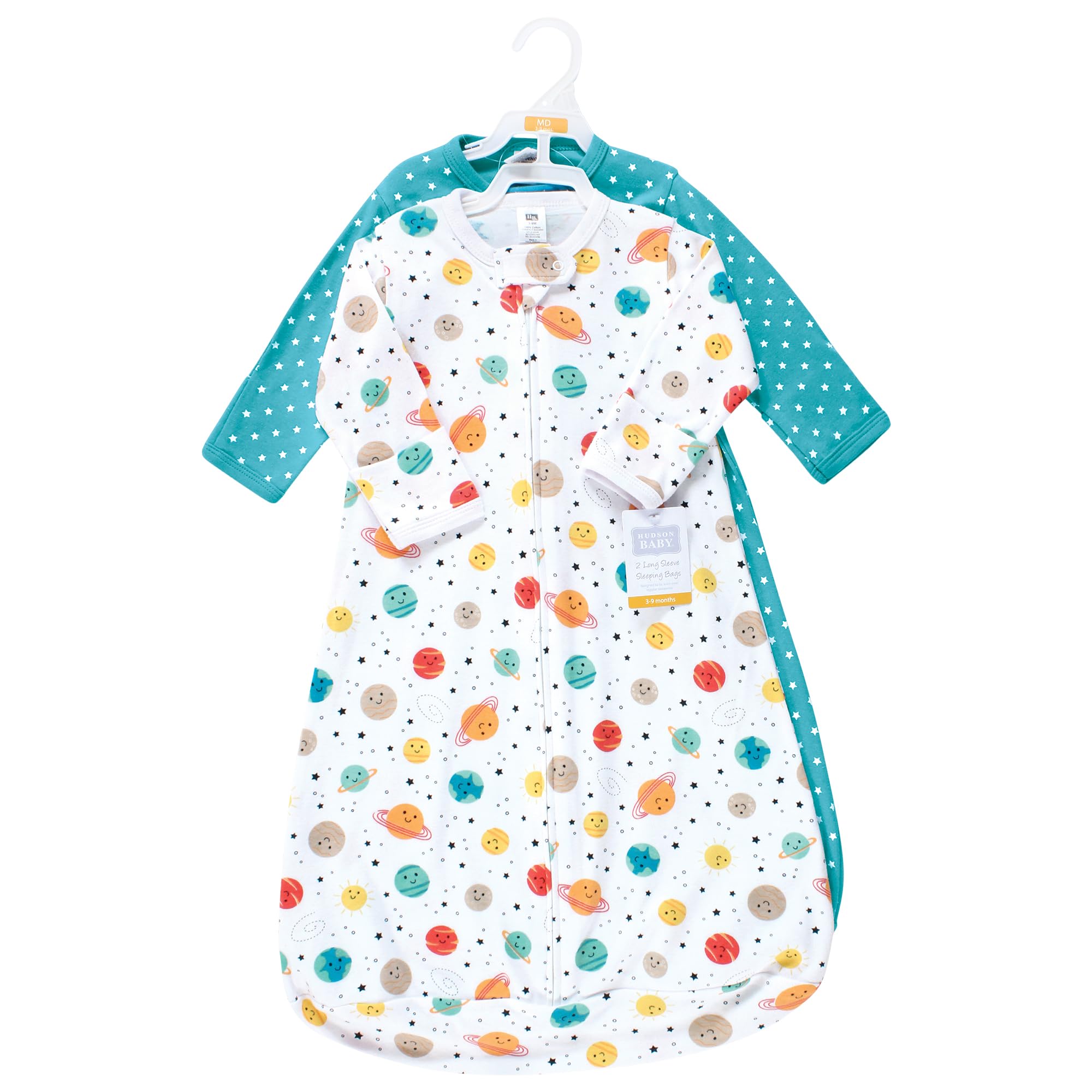 Hudson Baby Unisex Cotton Long-Sleeve Wearable Sleeping Bag Sack Blanket - Happy Planets Print - 18-24 Months - Cozy Sleepwear for Infants & Toddlers - Perfect for Nursery, Daycare & Travel
