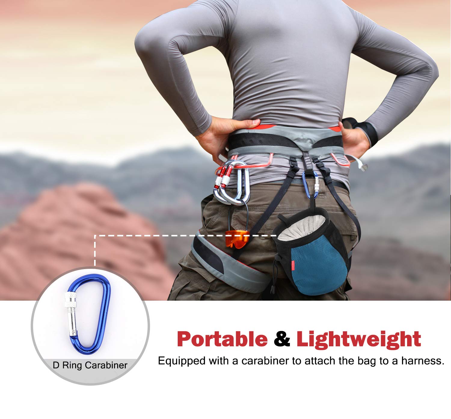 **Rhino Valley No Leak Climbing Chalk Bag with Adjustable Belt, Carabiner Clip & Zippered Pockets – Perfect for Rock Climbing, Bouldering, CrossFit, Weightlifting & Gymnastics – Stay Grippy & Secure During Workouts**