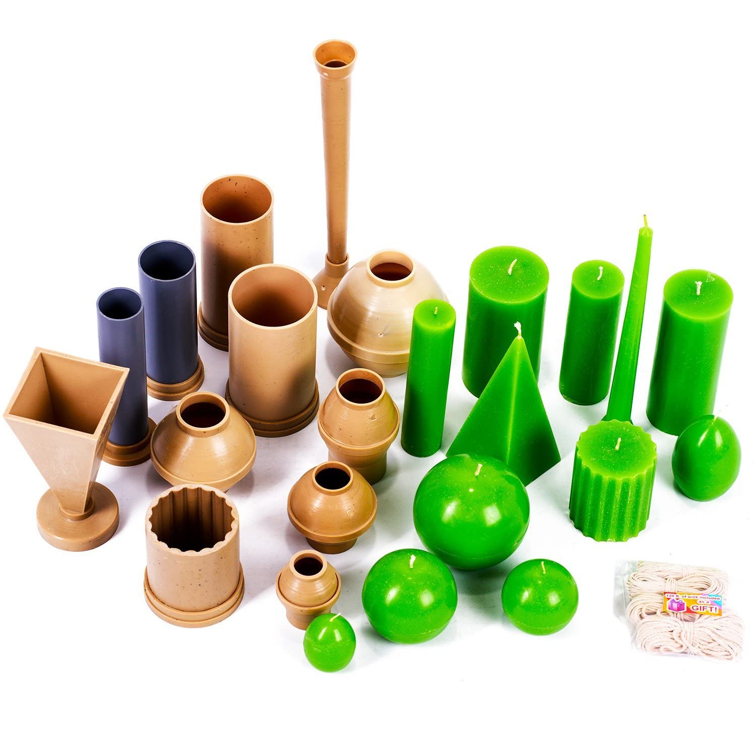 12-Piece Candle Making Molds Kit with 120ft Wick - Reusable Plastic Candle Molds for DIY Soy, Beeswax & Paraffin Candles - Perfect for Home Decor, Gifts & Craft Projects
