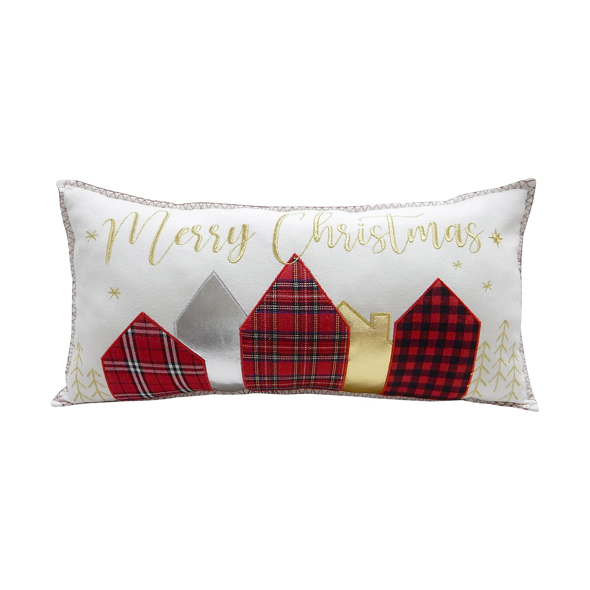 Levtex Home Thatch Home Buffalo Peak Decorative Pillow 12x24 Inches - Plaid Village Pattern in White, Gold, Silver, Red & Black - Stylish Throw Pillow for Sofa, Bed or Living Room Decor