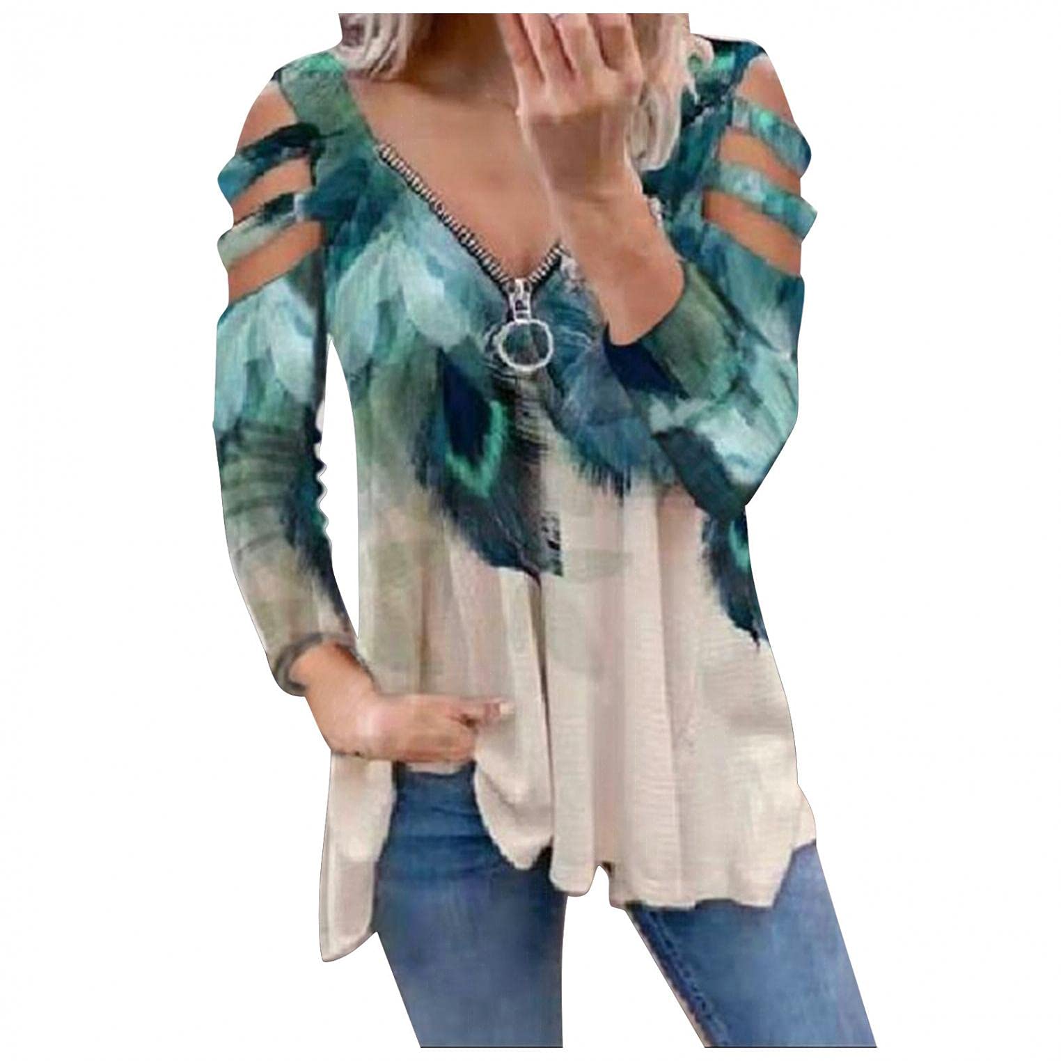 Women's Plus Size Vintage Long Sleeve Sweatshirt - Off Shoulder Pullover Crewneck Tunic Top for Casual Wear & Layering