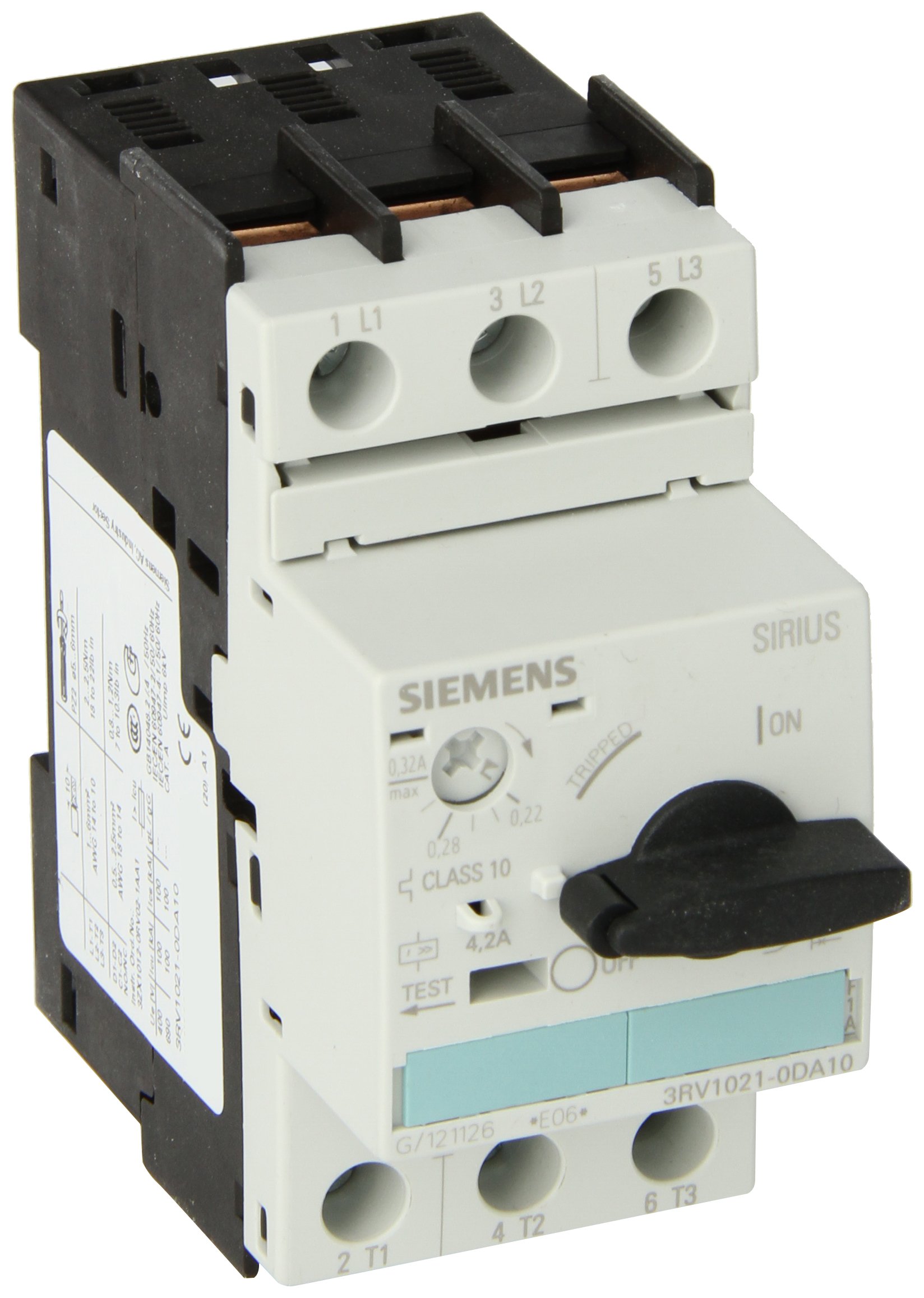 Siemens 3RV1021-0DA10 Open Type Manual Motor Starter with 0.22-0.32A FLA Adjustment Range - Perfect for Industrial Equipment, HVAC Systems & Pump Control Applications