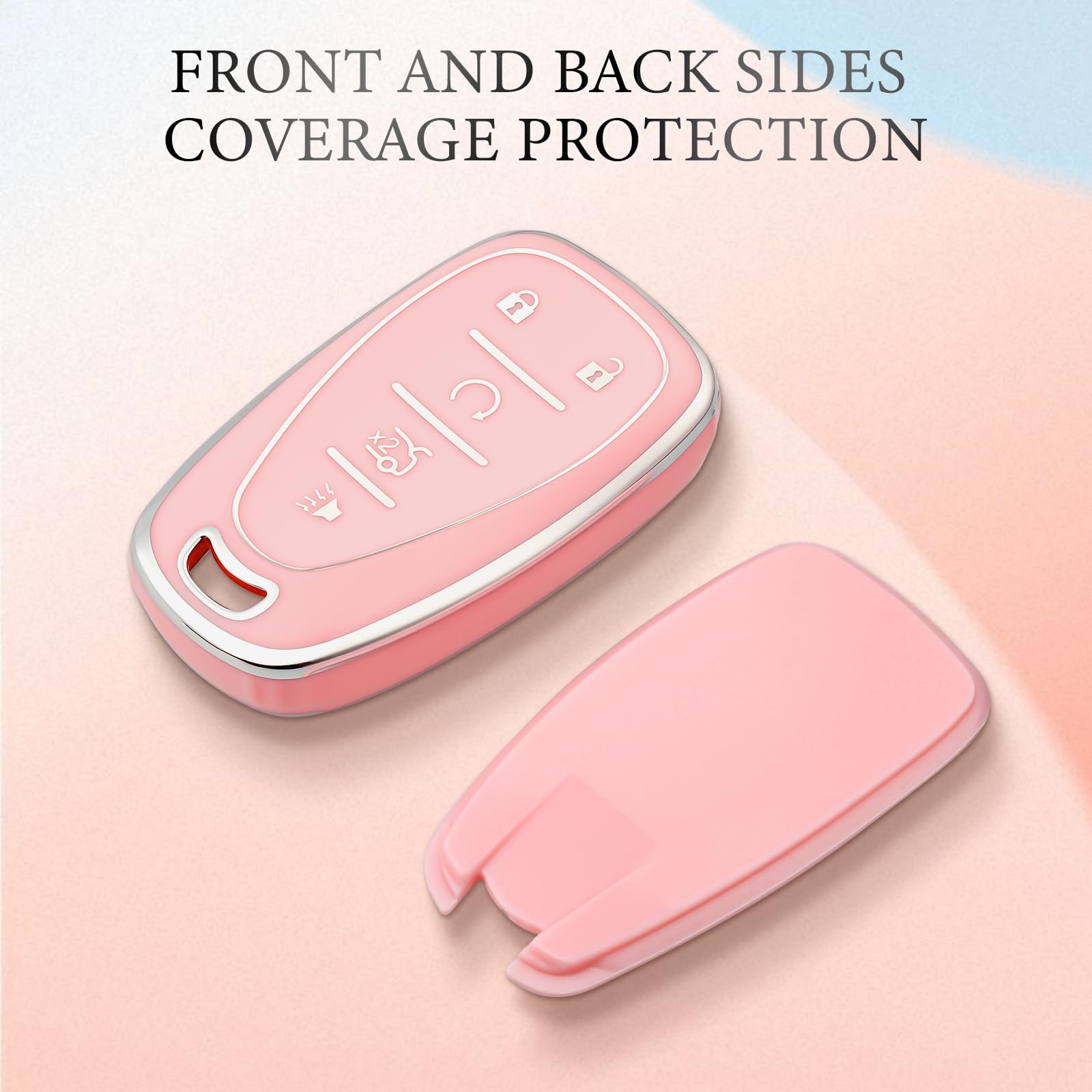 Soft TPU Key Fob Cover for Chevrolet - Compatible with Chevy Equinox, Malibu, Camaro, Traverse Smart Key | Durable Protective Case with Keychain | Perfect for Car Keys Protection & Easy Identification (Pink)