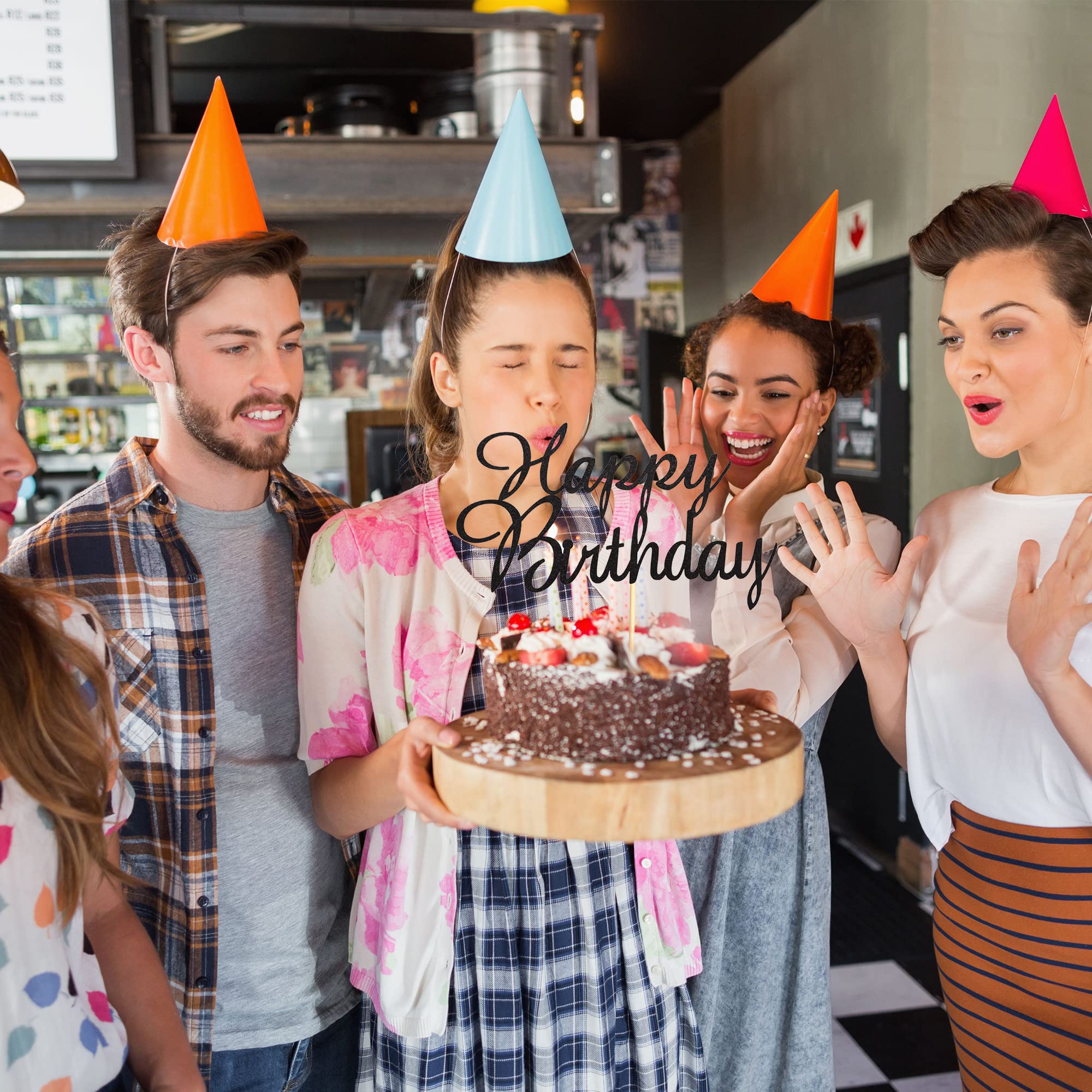 Happy Birthday Cake Topper Set - Black Glitter Cake Decorations for Kids & Adults | Birthday Party Supplies for Cakes, Cupcakes & Desserts