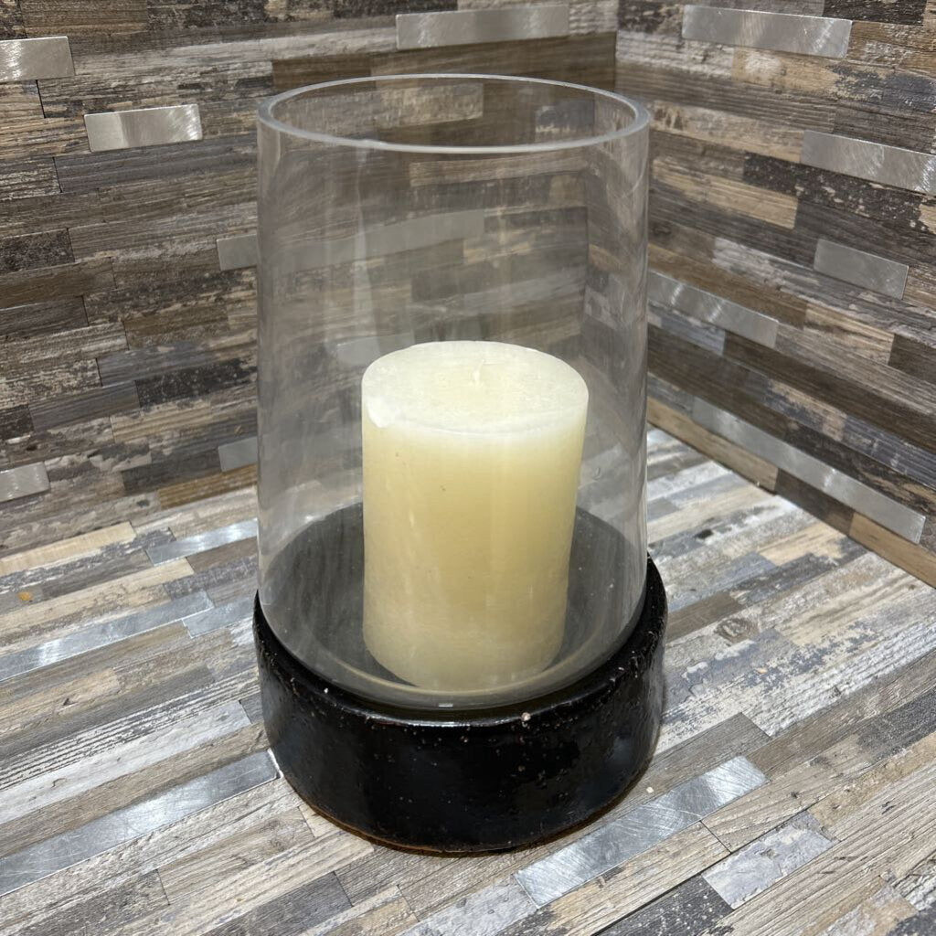 Elegant Glass Candle Holder with Ceramic Base - Home Decor Accessories for Dining Table, Wedding Centerpiece & Romantic Ambiance