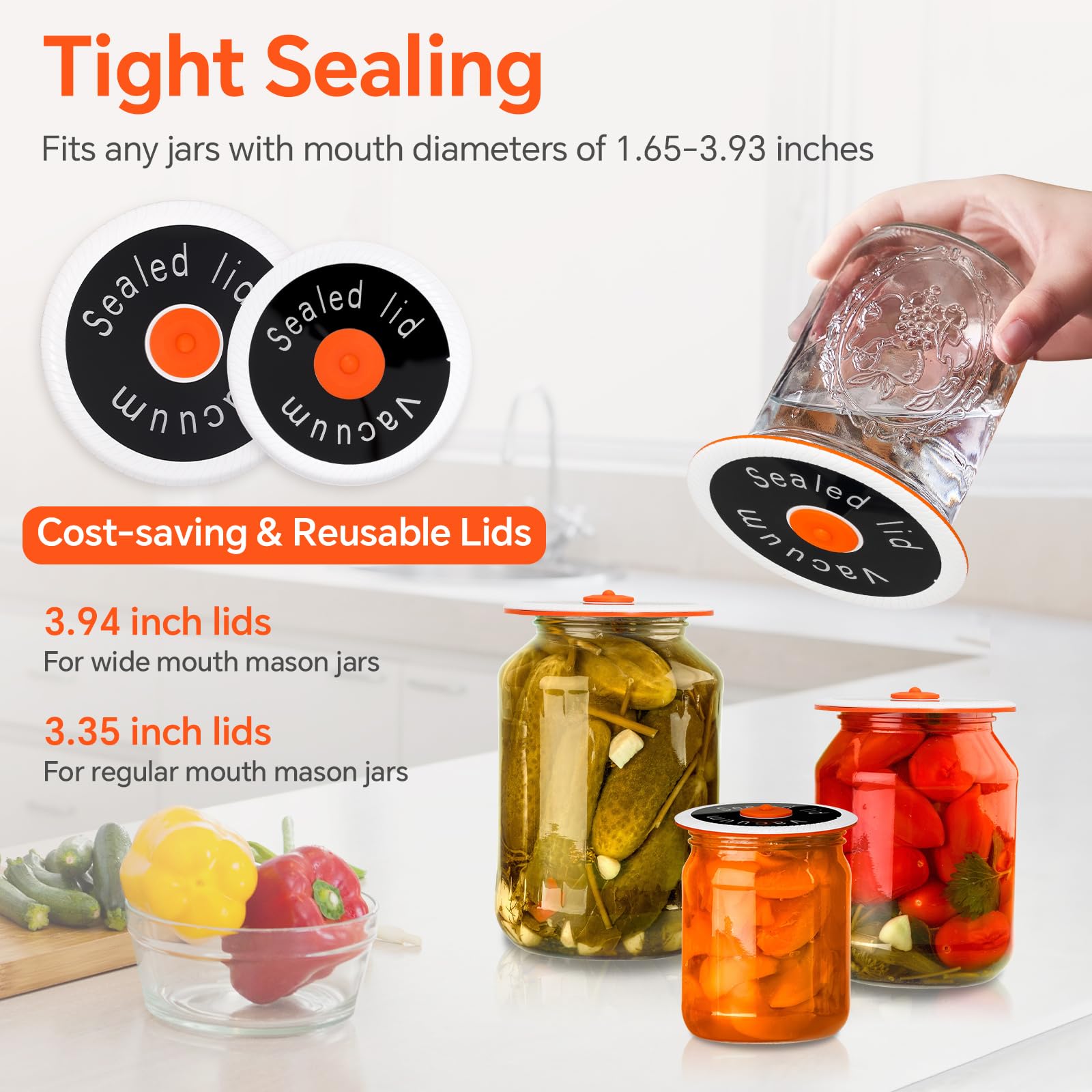 Automatic Vacuum Sealer Kit for Mason Jars - 20s Quick Seal, 80kPa Strong Suction, USB-C Rechargeable with Digital Display & 8 Reusable Lids - Perfect for Food Storage, Meal Prep, Wine Preservation, and Sous Vide Cooking