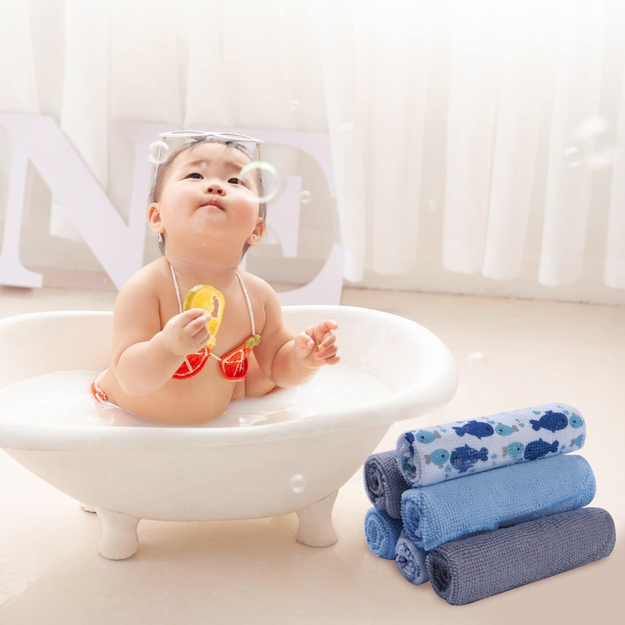 24-Pack Ultra Soft Baby Washcloths - Extra Absorbent & Gentle for Sensitive Skin | 9x9 Inch Whale & Anchor Design | Unisex Face & Body Towels for Boys & Girls | Perfect for Bath Time, Diaper Changes & Gentle Skin Care