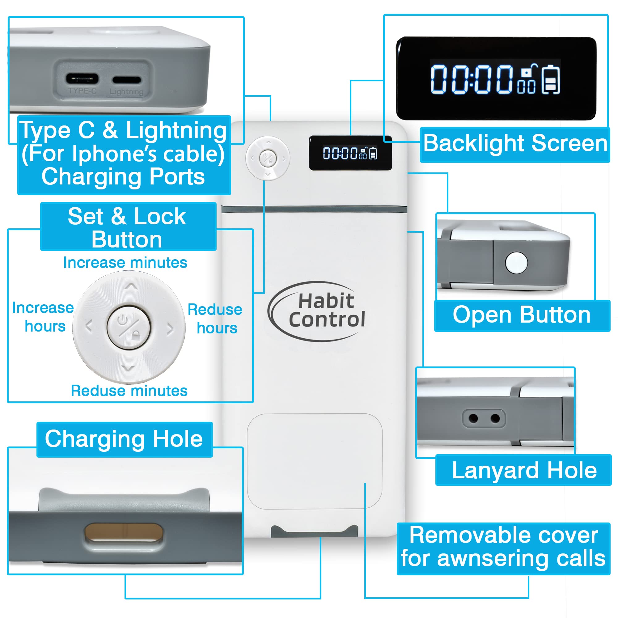 Portable Timer Lock Box for iPhone & Android Phones - Cell Phone Jail with Countdown Timer to Reduce Screen Time & Improve Focus - Perfect for Study, Work, Meditation & Digital Detox