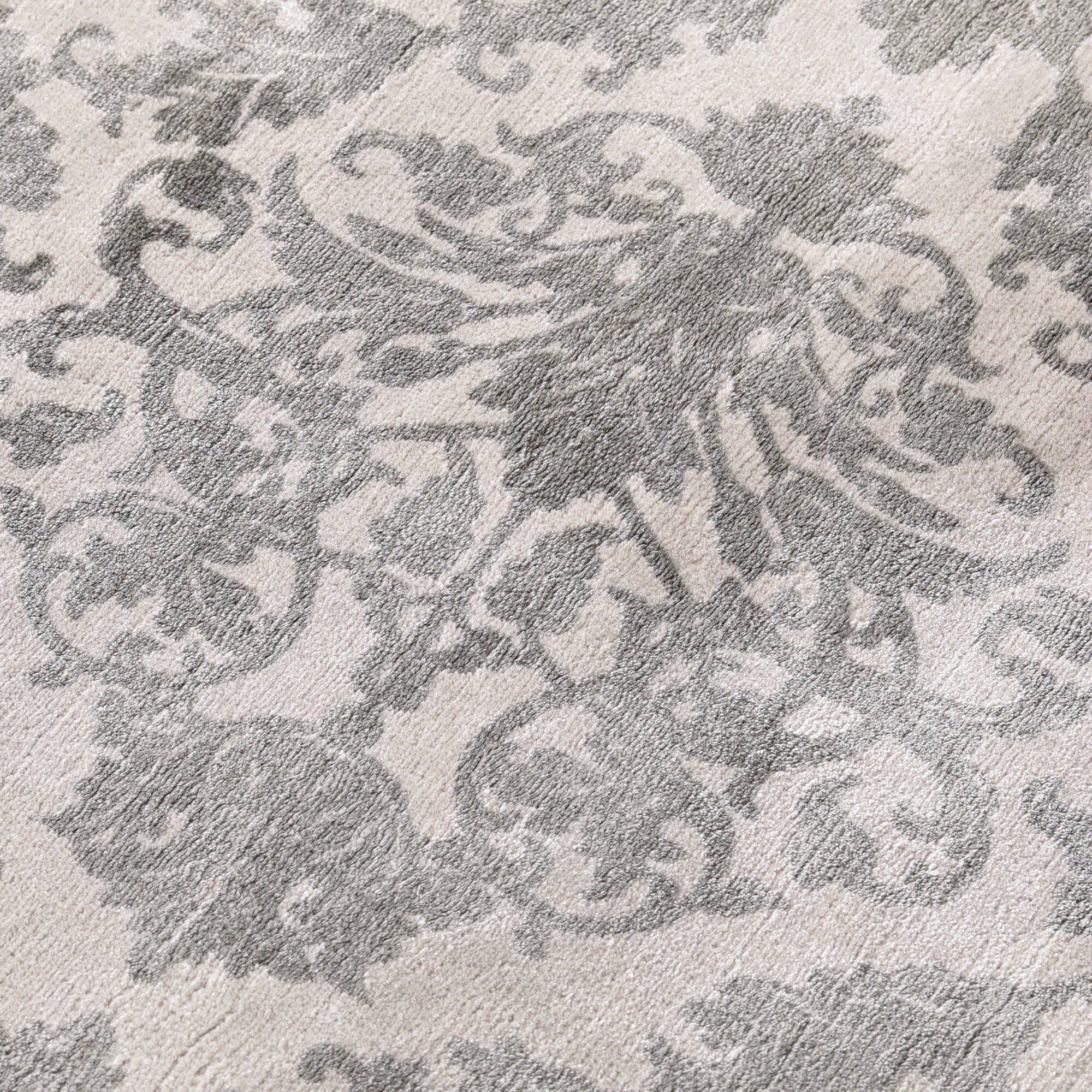 Luxury Damask Viscose Area Rug 6.5' x 4.5' Light Gray - Soft Modern Living Room Carpet for Bedroom, Dining Room & Office Decor