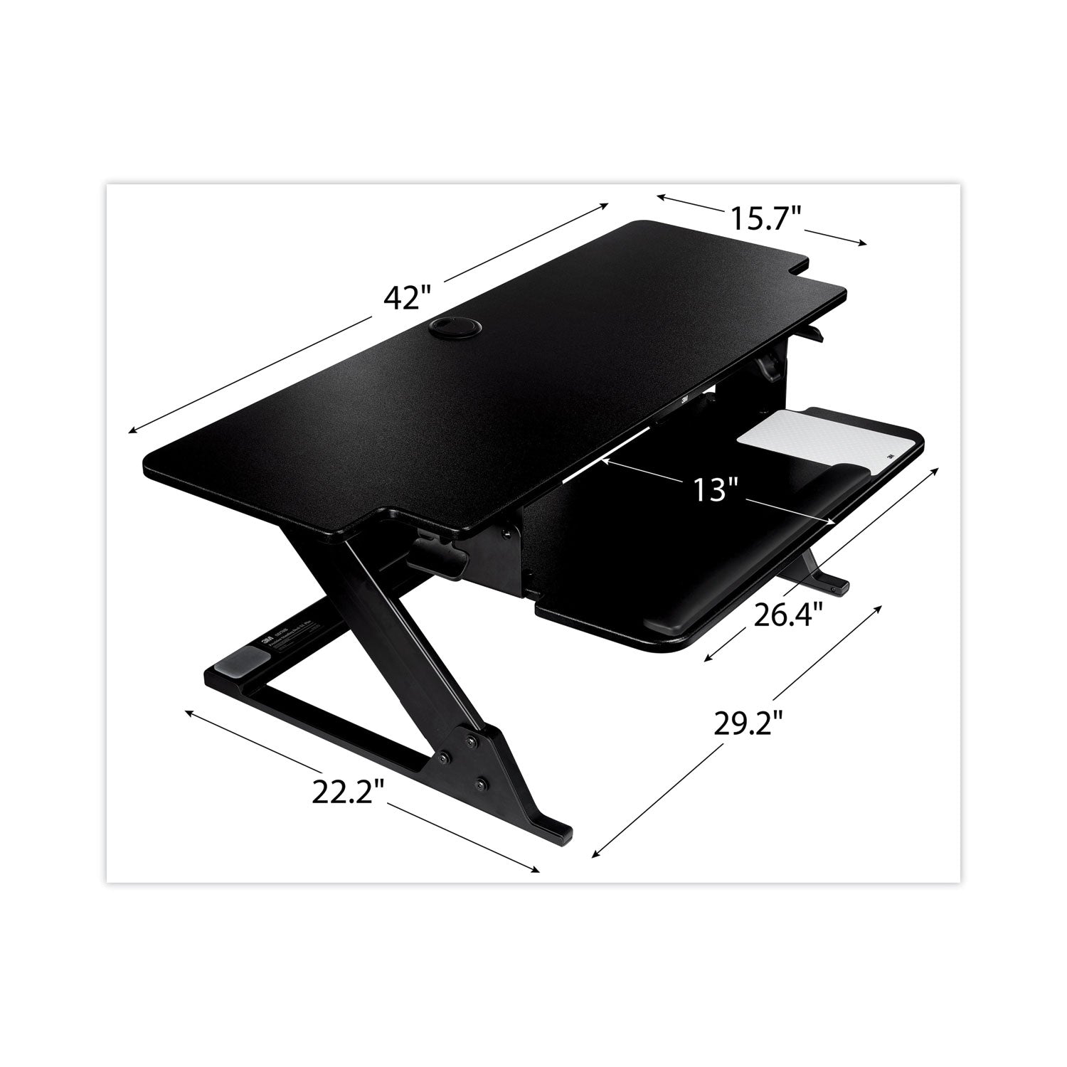 3M™ Adjustable Height Standing Desk - 42 x 23.2 Inches, Black Ergonomic Computer Workstation for Home Office & Gaming Setup (Height Range: 6.2 to 20 Inches) - Perfect for Remote Work, Study & Productivity