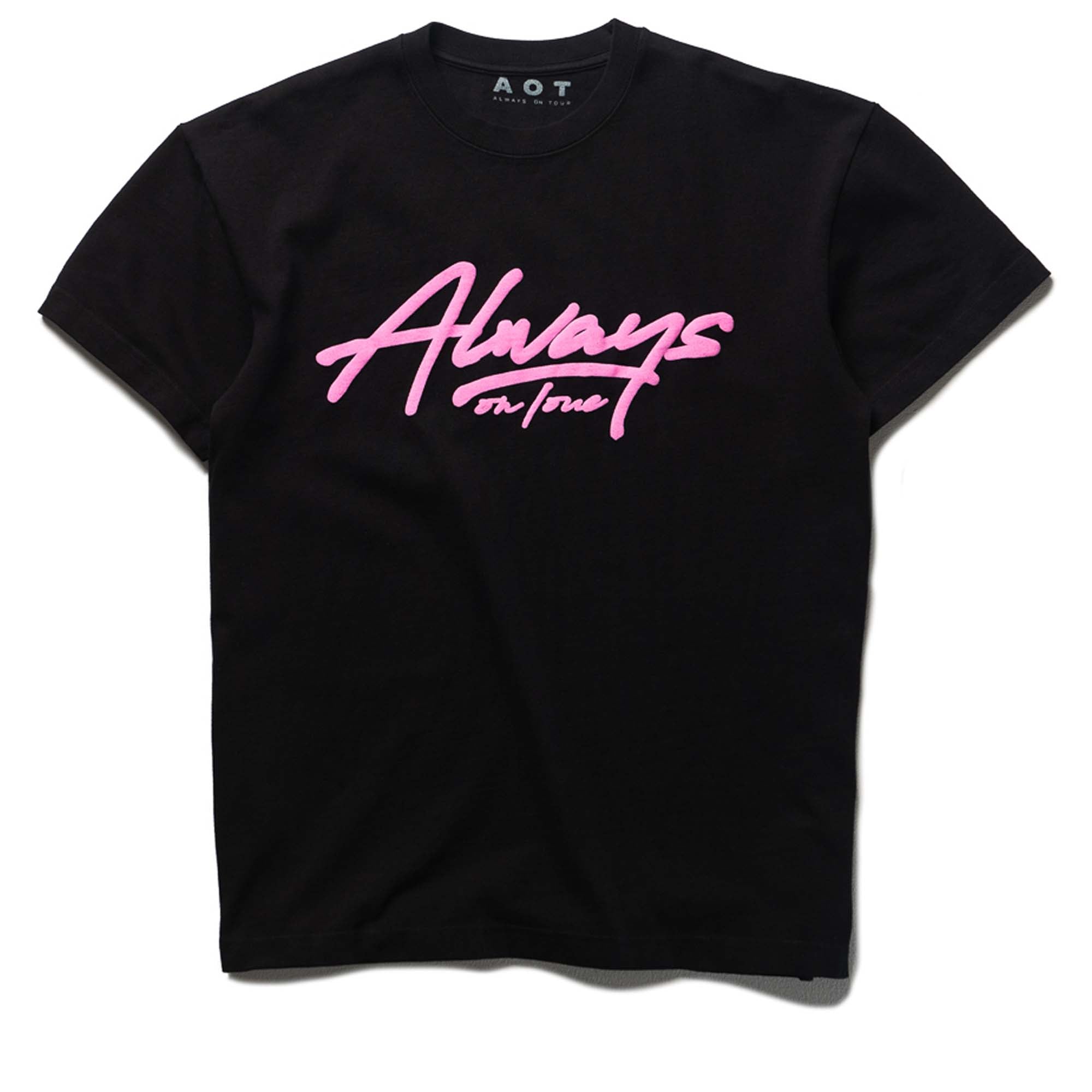 Always On Tour Script Logo Tee - Black Cotton T-Shirt for Men | Casual Streetwear & Concert Outfit