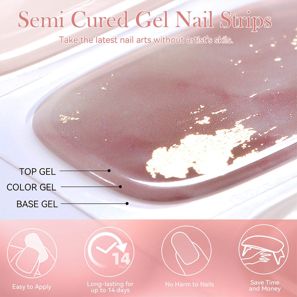 20 Tips Pink Shimmer Semi-Cured Gel Nail Strips - DIY Salon-Quality Manicure at Home for Parties, Weddings & Special Occasions (US Only)
