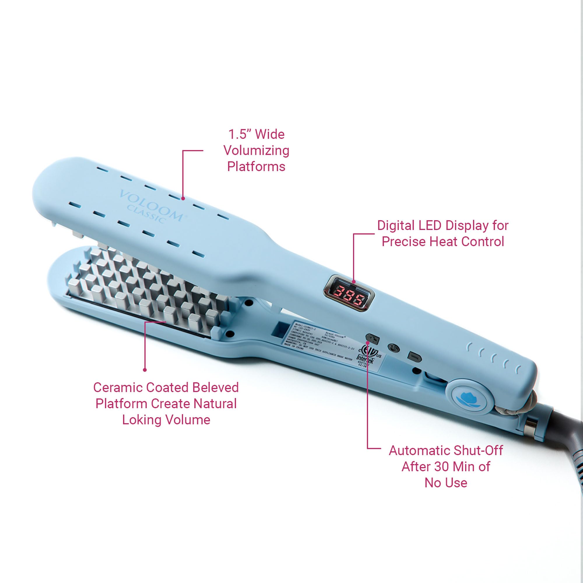 Voloom Classic 1.5 Inch Professional Volumizing Ceramic Hair Iron - Adjustable Temperature Styling Tool for Thicker, Fuller Hair with Auto Shut-Off | Perfect for Salon Styling, Home Use, and Creating Long-Lasting Volume for Special Occasions
