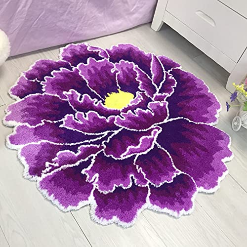 Purple Peony Flower Shaped Rugs - Plush Non-Slip Bath Mat & Washable Floral Area Rug for Bedroom, Kitchen, Bathroom | Soft Floor Decor for Home, Dorm, Nursery