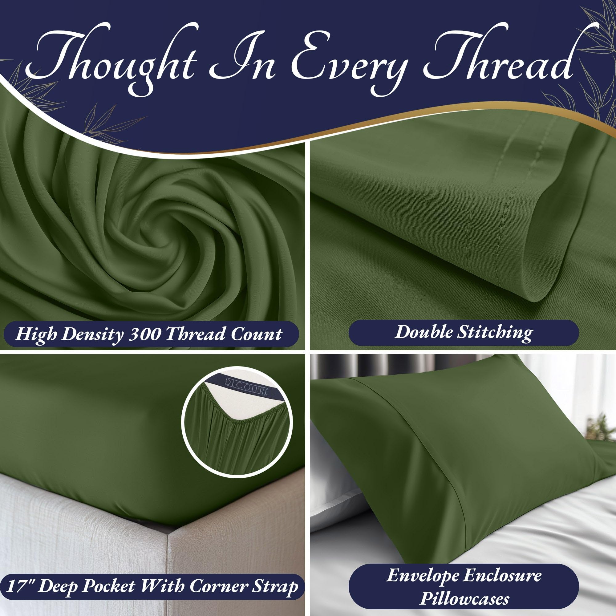 DECOLURE 100% Organic Bamboo Viscose Twin Sheet Set - 3-Piece Ultra Soft & Cooling Bed Sheets with 17