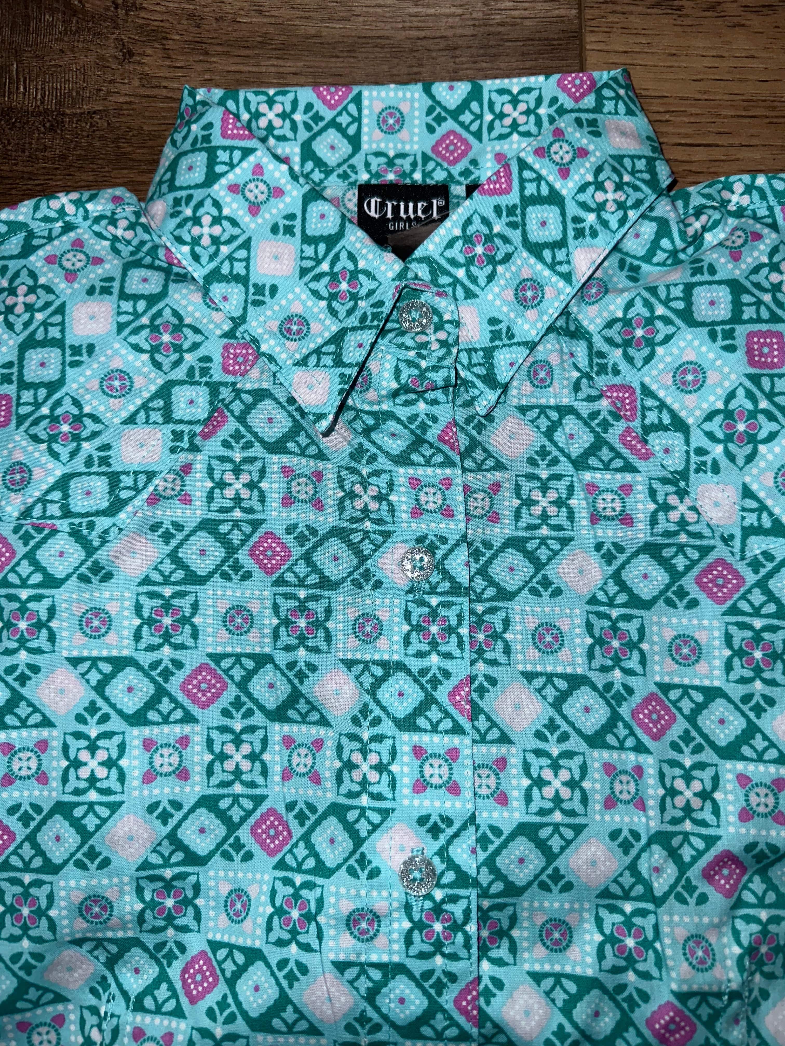 Cruel Girls Long Sleeve Blue & Pink Sparkle Button Western Shirt - Perfect for Cowgirl Fashion, Rodeo Events & Western-Themed Parties