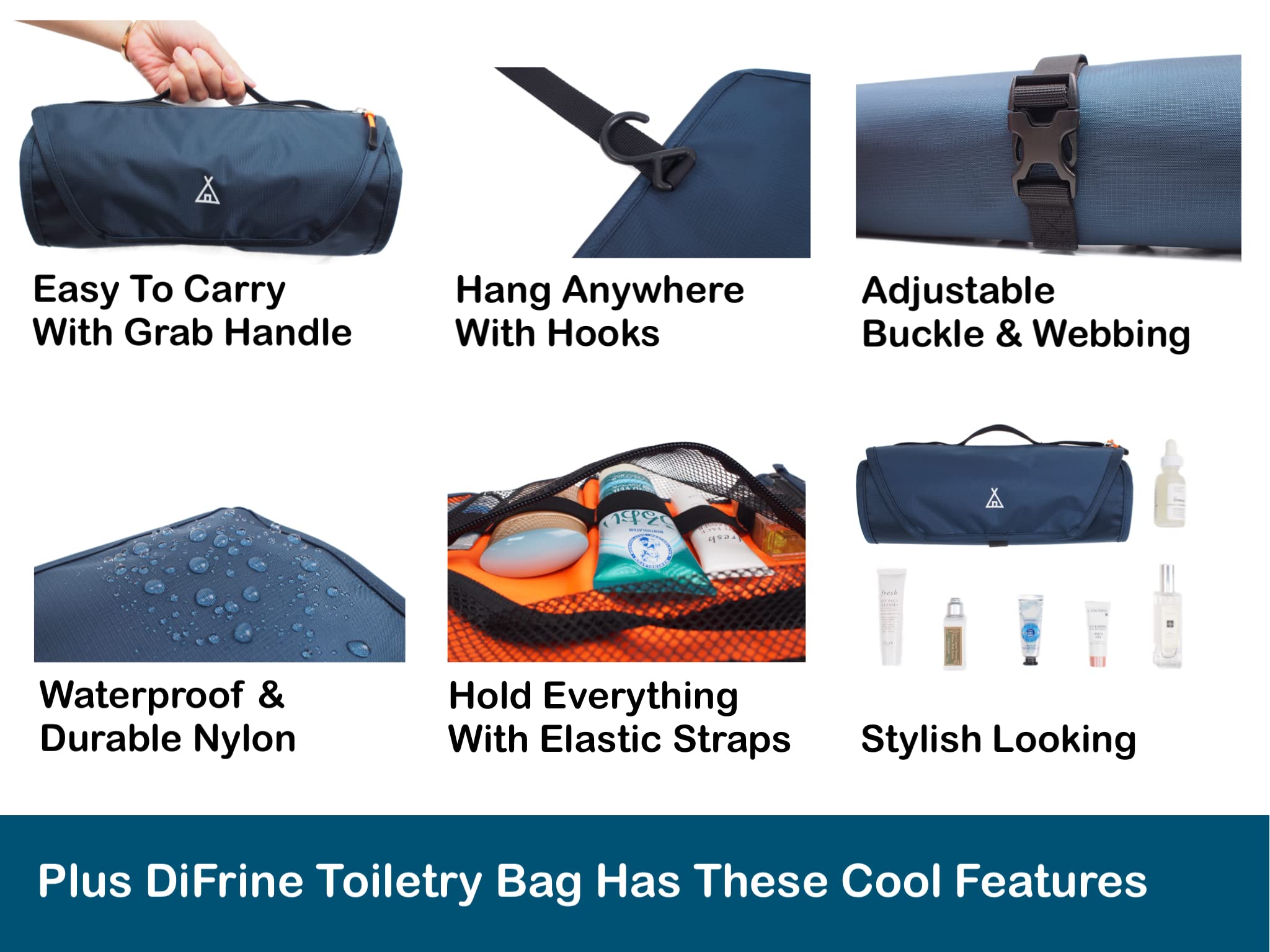 Premium Hanging Toiletry Bag for Men - Waterproof Travel Dopp Kit with Multiple Pockets, Lightweight Shower & Shaving Organizer for Gym, Camping, Business Trips & Vacation - Navy Blue Travel Essential