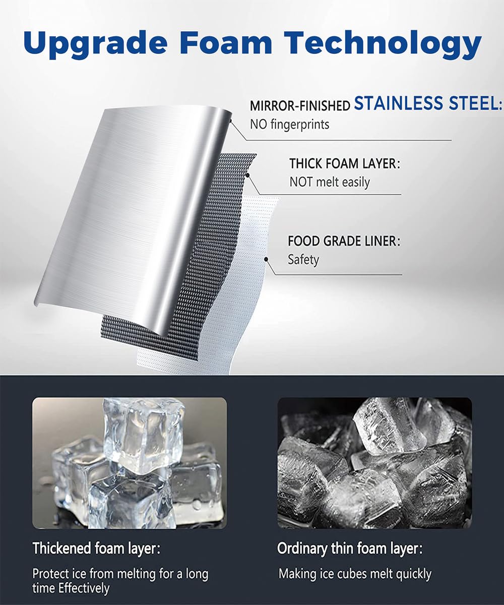 Portable Nugget Ice Maker Machine - 33lbs/Day, Self-Cleaning Countertop Ice Maker with Handle, Stainless Steel - Perfect for Home, Office, and Outdoor Use