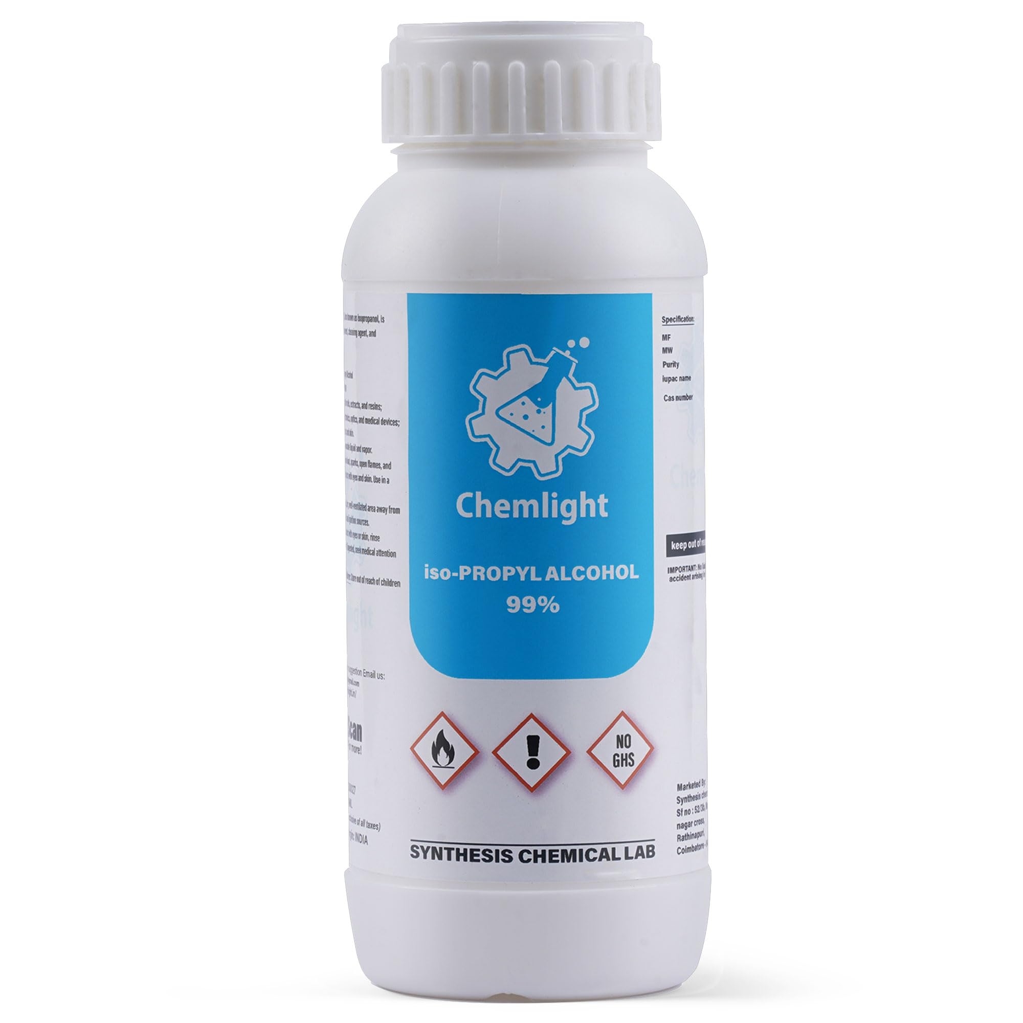 99% Pure Isopropyl Alcohol (CH3)2CHOH - 500ml Rubbing Alcohol for Medical, Surgical & Hospital Use | Electronics, Glass, Tile & Metal Surface Cleaner | Stain & Dust Remover | First Aid & Disinfection Solution