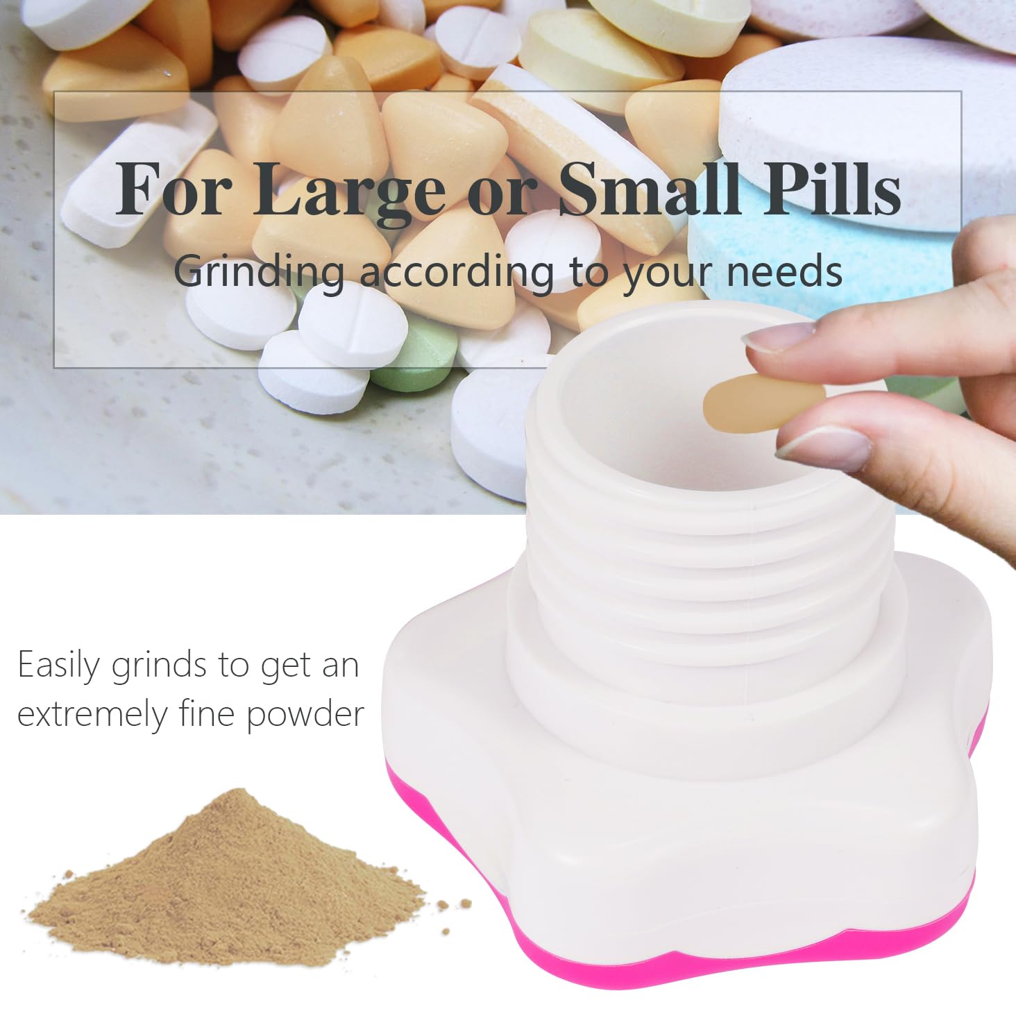 Johnbee Pill Crusher & Grinder - Fine Powder for Easy Medication - Storage Compartment & Silicone Edges - Grinds Multiple Pills at Once - Includes Cleaning Brush (Purple) - Perfect for Elderly Care, Family Use & Pet Medication