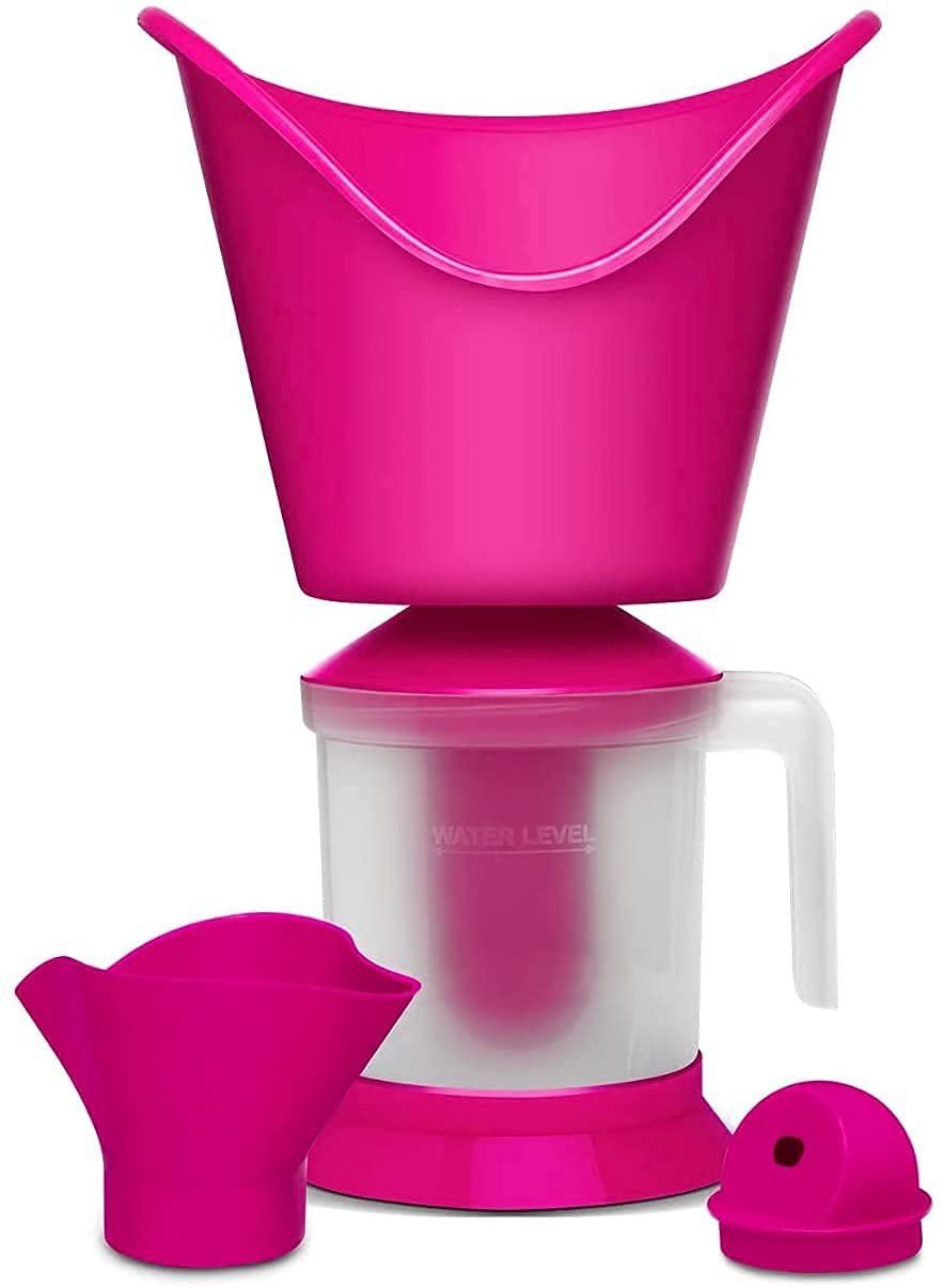 KIDINGTON Portable Vaporizer with 3 Attachments - Facial Sauna Steamer, Nose & Cough Relief Inhaler, Warm Mist Humidifier | Pink | Perfect for Home Spa, Cold Relief & Respiratory Care