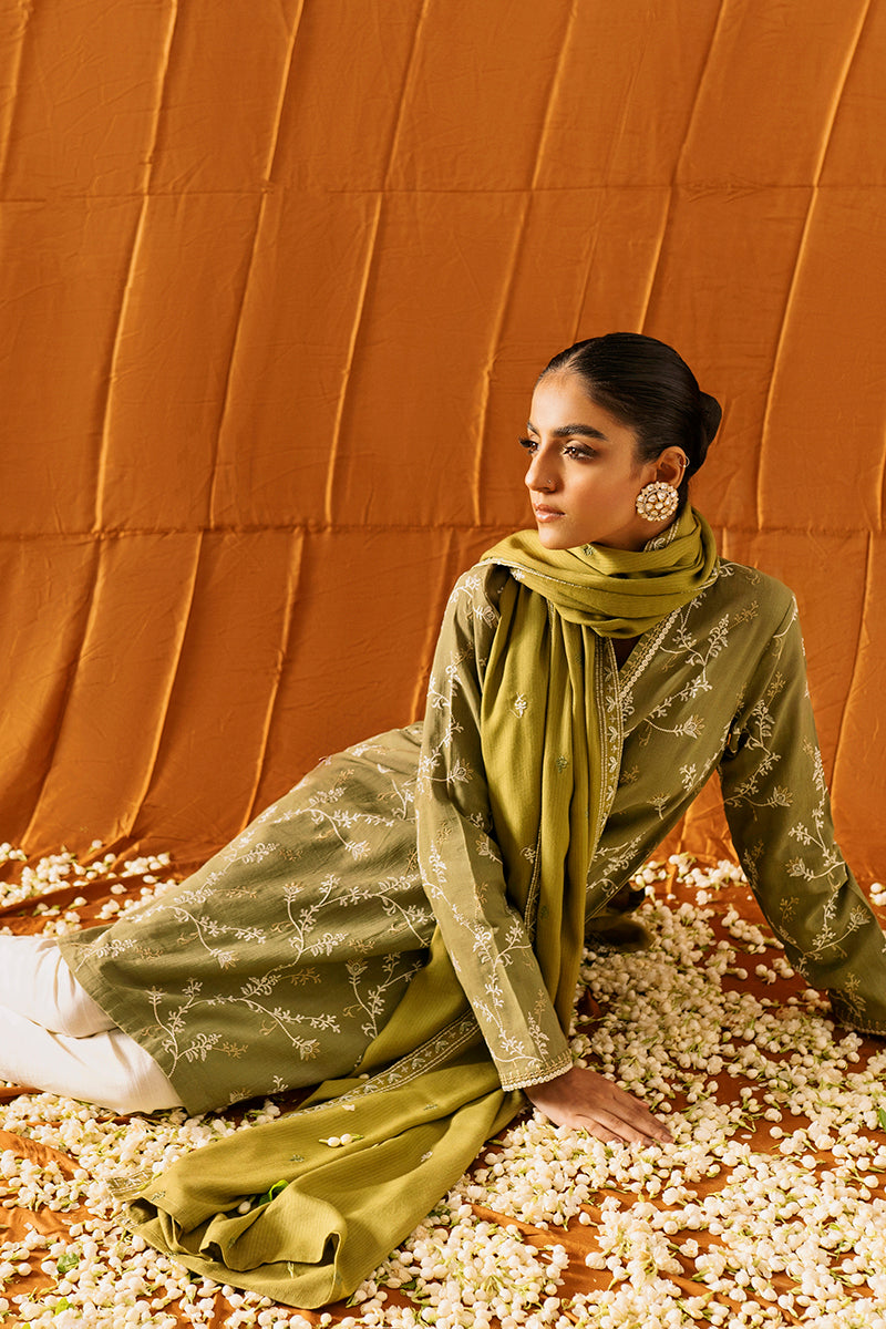 Elegant Moss Green 2PC Outfit (Shirt & Dupatta) for Women | Traditional Indian Ethnic Wear | Perfect for Weddings, Festivals & Special Occasions