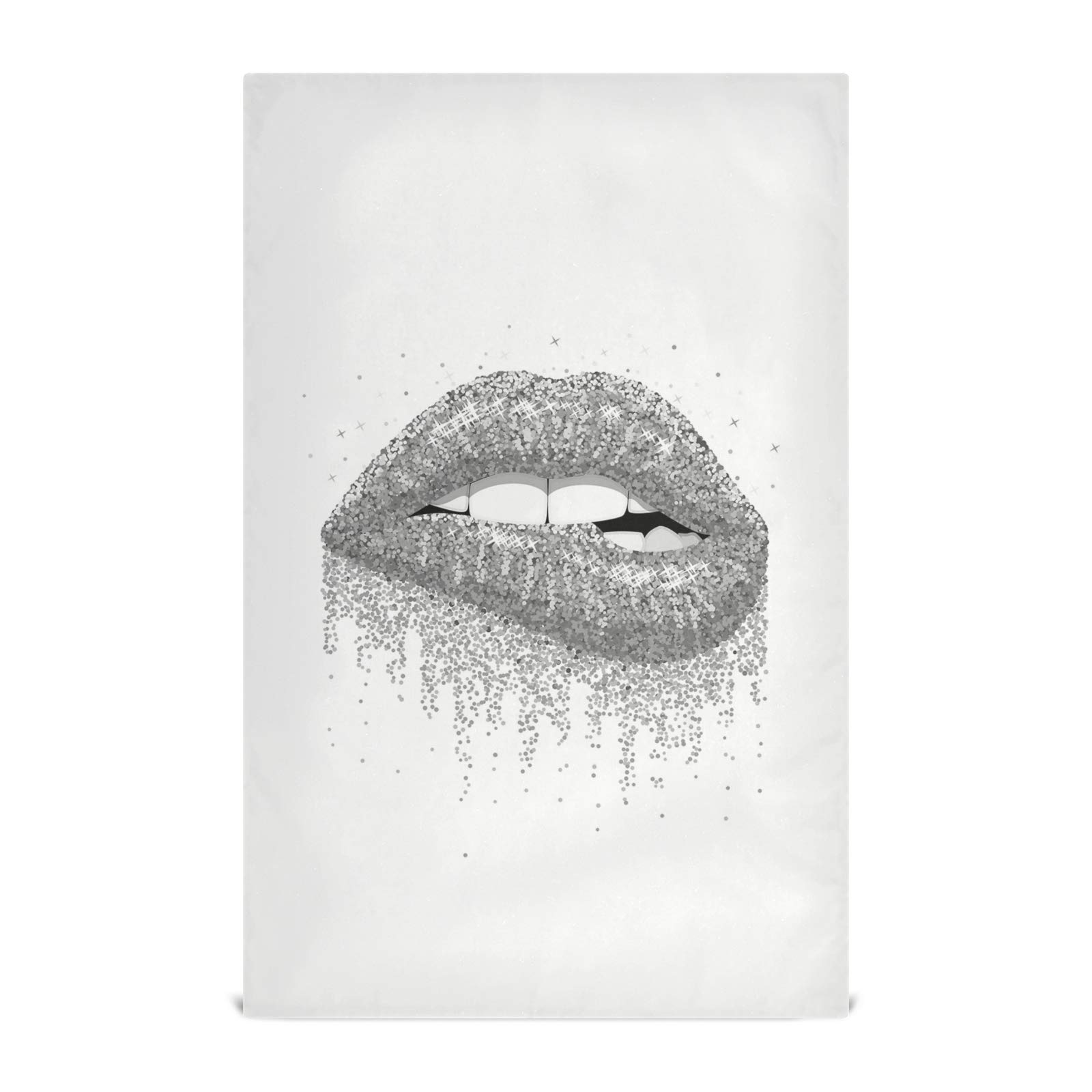 Sexy Silver Starry Lip Gloss Set of 4 for Women - Polyester Kitchen Dish Towels, Waffle Dishcloths, Hemmed Napkins & Hand Bar Tea Towels with Hanging Loop - Perfect for Kitchen, Dining & Gift Giving