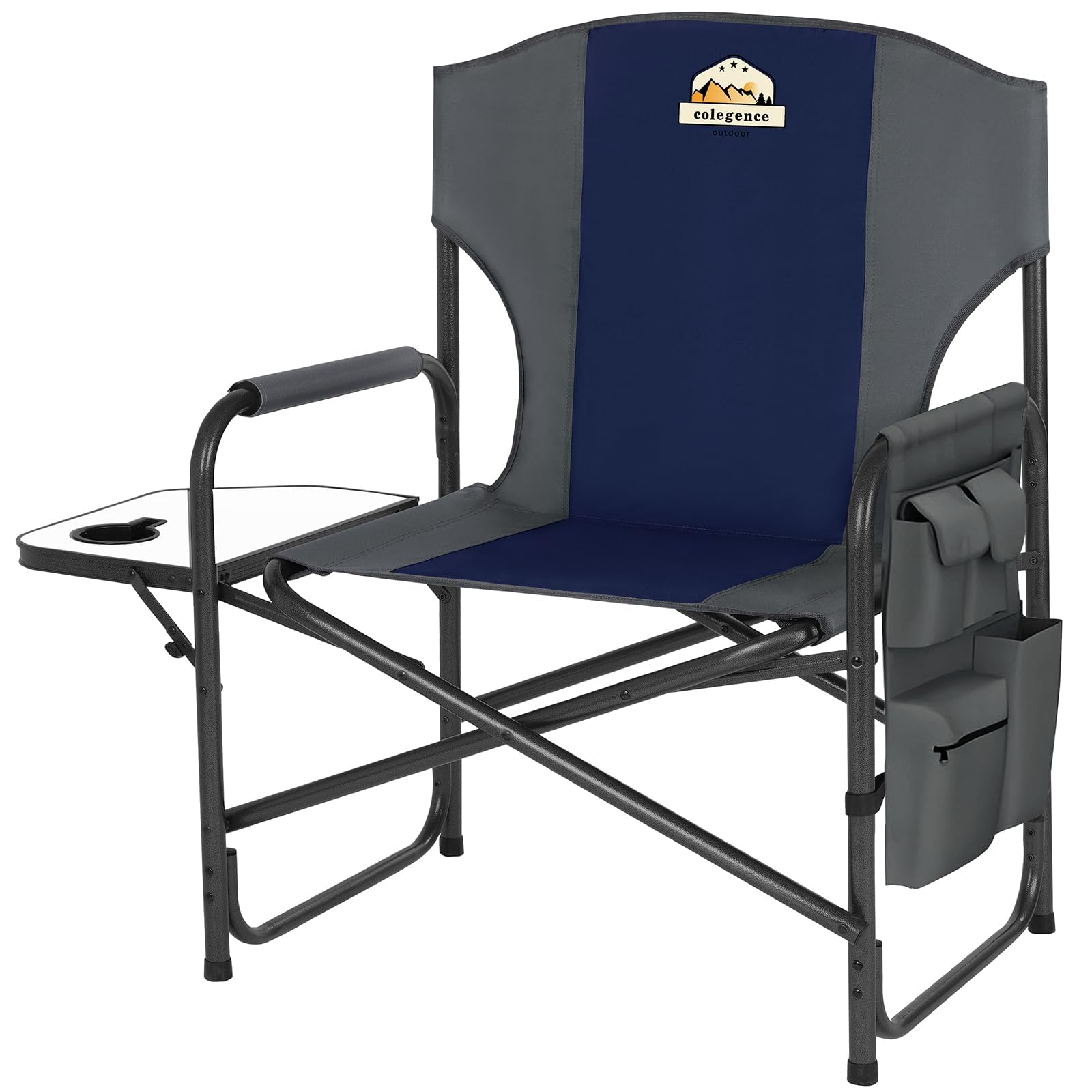 Heavy Duty Oversized Camping Chair with 600 LBS Capacity - Foldable Outdoor Chair with Detachable Side Pocket & Adjustable Side Table - Perfect for Beach, Lawn, Fishing, Camping & Backyard Relaxation (Blue)