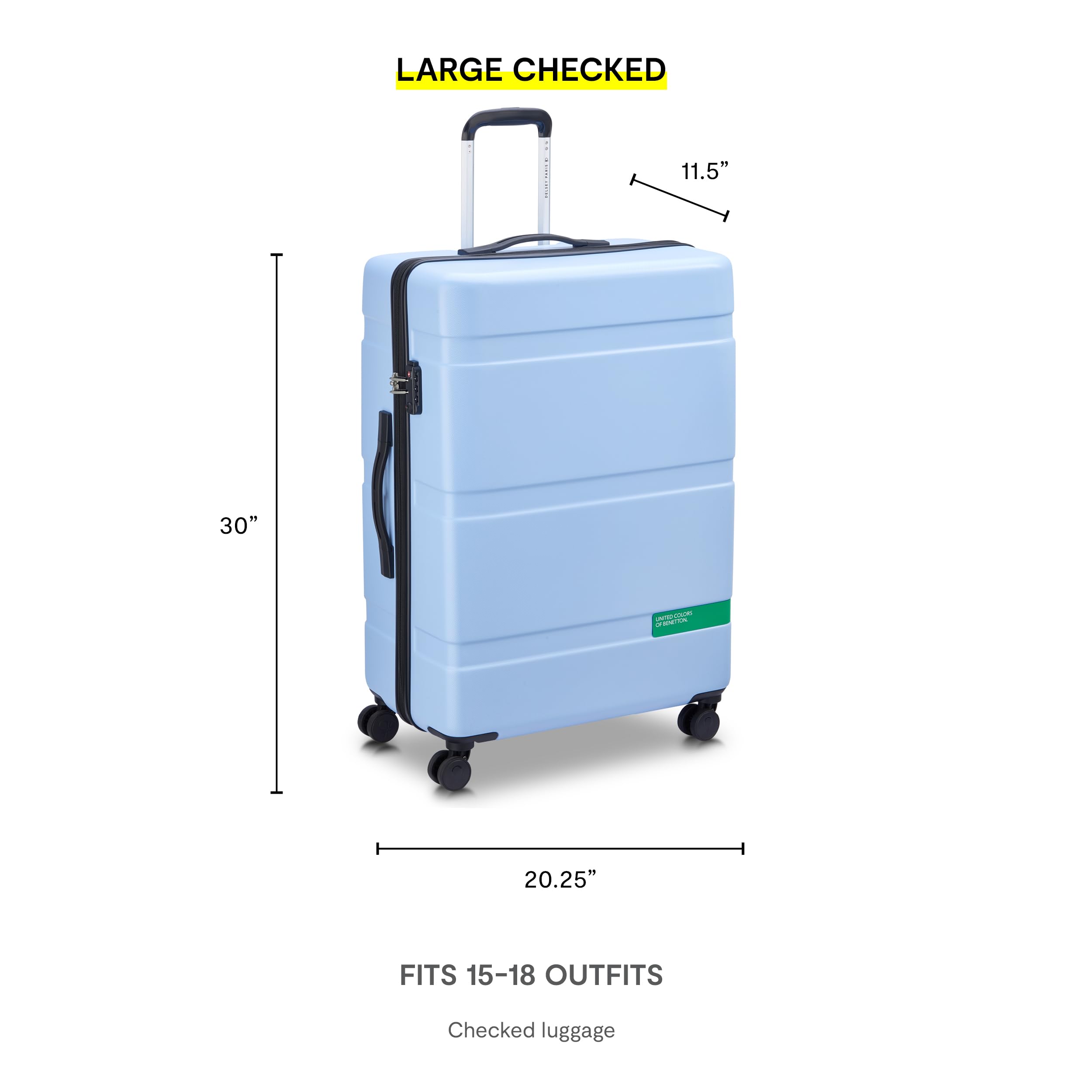 United Colors of Benetton 27 Inch Hardside Spinner Luggage - Black Checked Large Suitcase for Travel, Business Trips & Vacation Packing