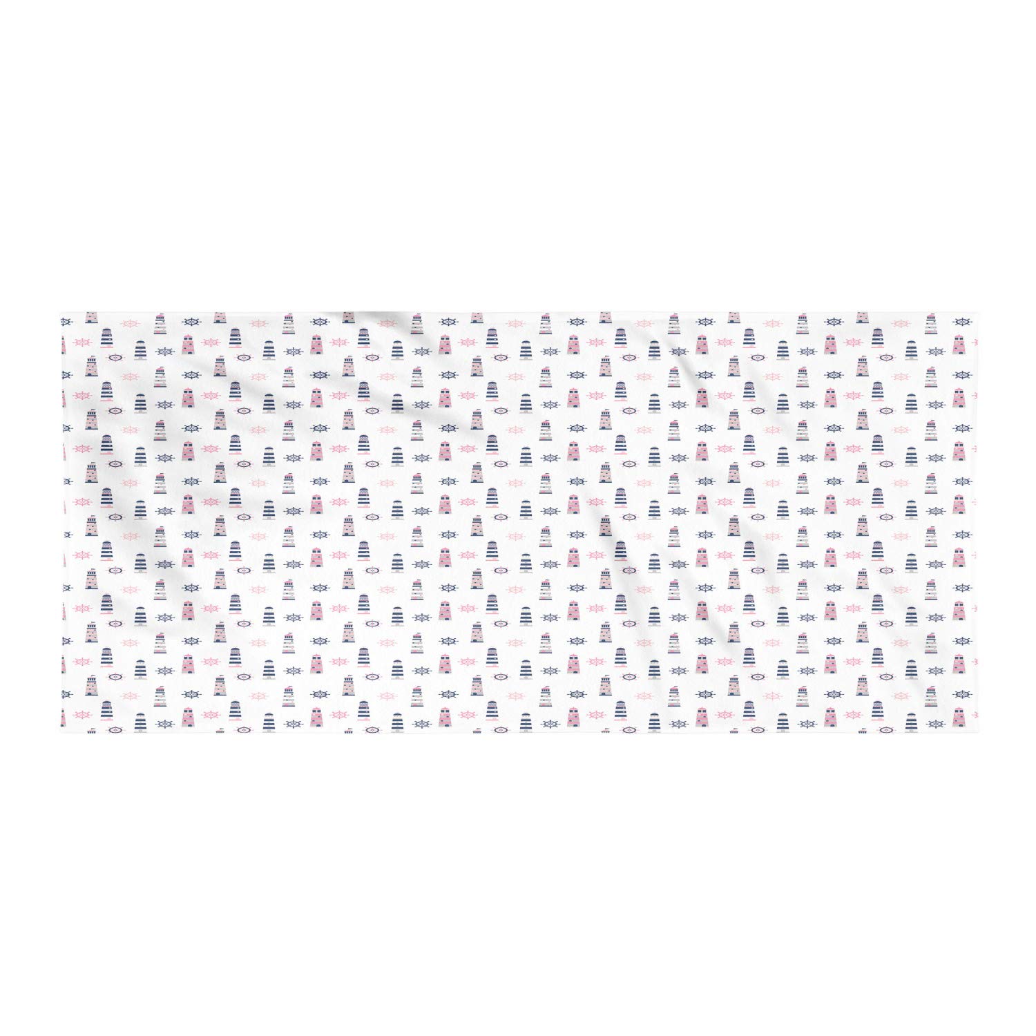 Ambesonne Nautical Sports Towel - Sea Coast Theme with Steering Wheel & Lighthouse Design | Soft, Lightweight, Ultra Absorbent Microfiber Beach Towel for Yoga, Gym, Swimming | Perfect for Beach Outings, Poolside Relaxation & Sports Activities (Pastel Pink Pearl Indigo)