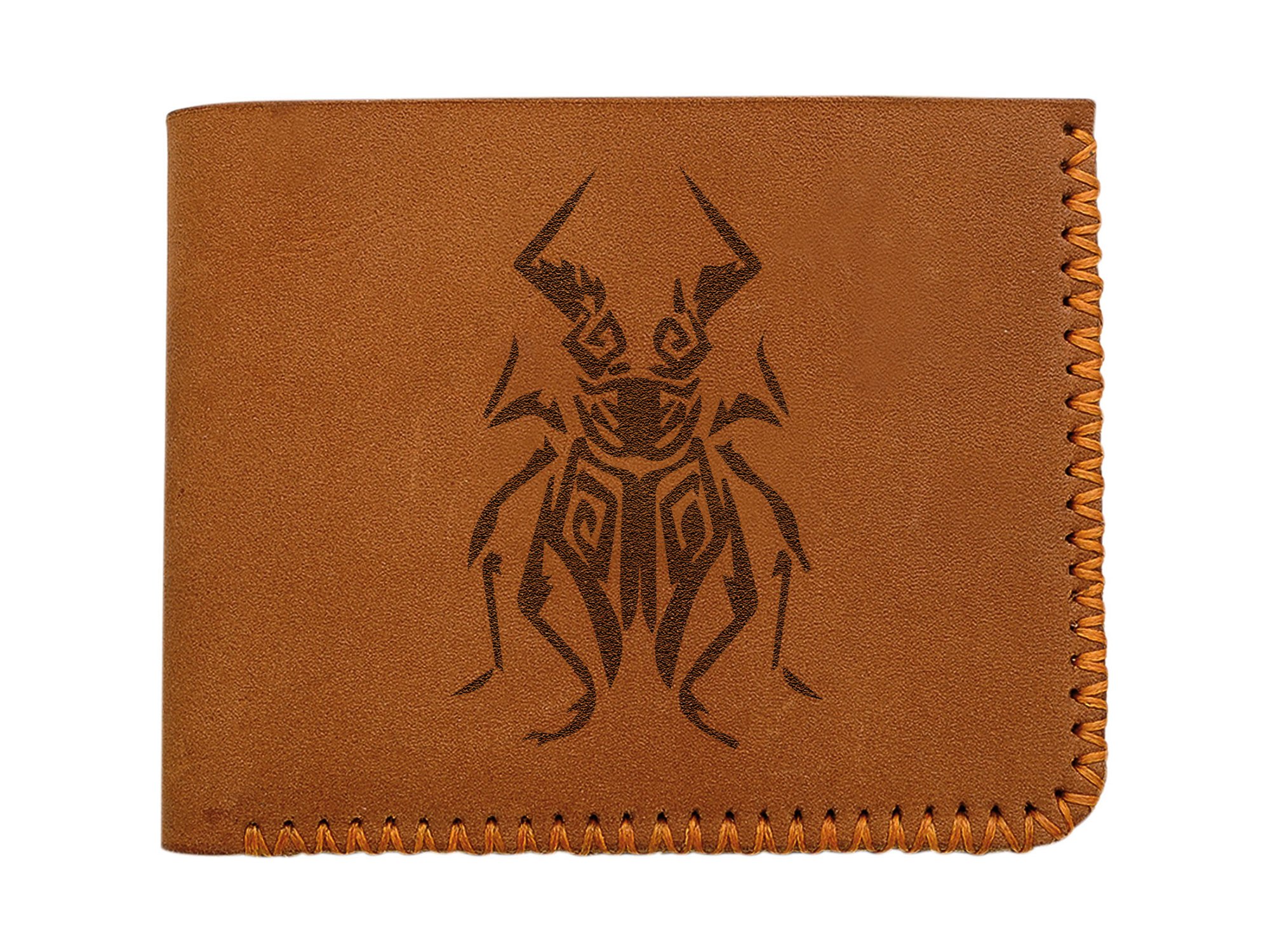 Genuine Handmade Pull-Up Leather Wallet for Men - Scarab Abstract Design - Perfect for Everyday Use, Travel & Gifts
