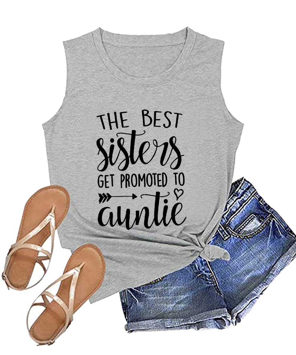 Best Aunt Shirts for Women - Funny Sisters Promoted to Auntie Graphic Tank Tops - Casual Sleeveless T-Shirts for Birthday Gifts & Family Reunions