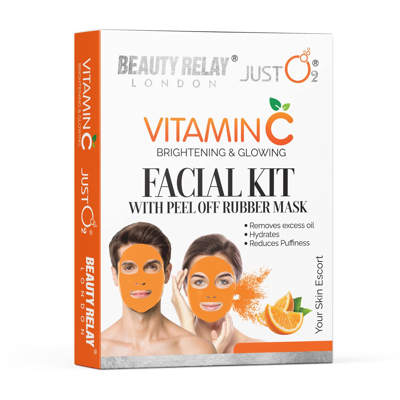 Beauty Relay London Just O2 Vitamin C Facial Kit - Anti Scar, Skin Tightening, Anti Wrinkle & Pigmentation Treatment | DIY Self Care Travel-Friendly Set with Peel-Off Rubber Mask for Glowing Skin at Home or On-The-Go
