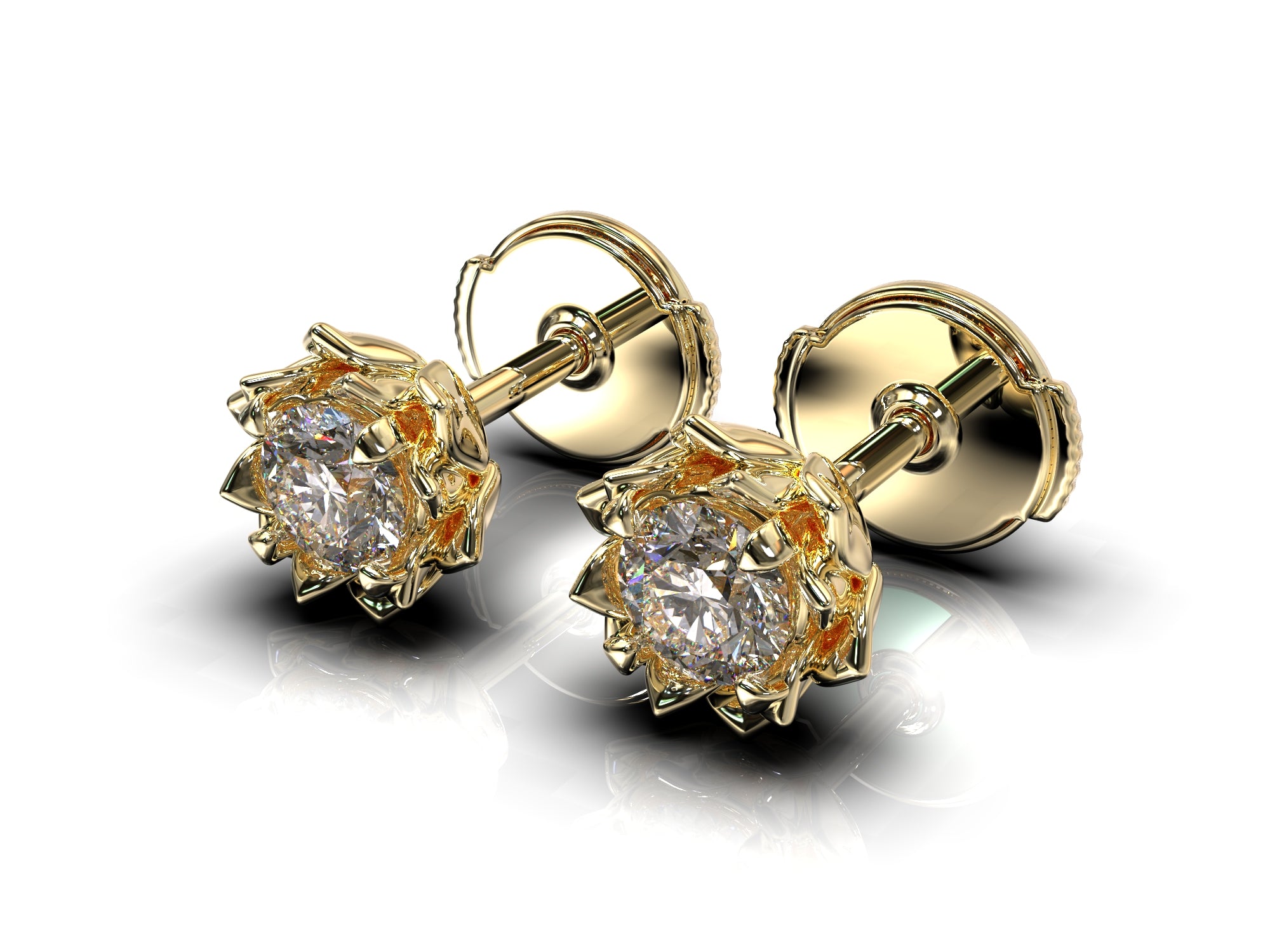 14K Gold Diamond Stud Earrings for Women - Lotus Flower Design Hypoallergenic Earrings - Perfect for Weddings, Anniversary Gifts & Everyday Wear