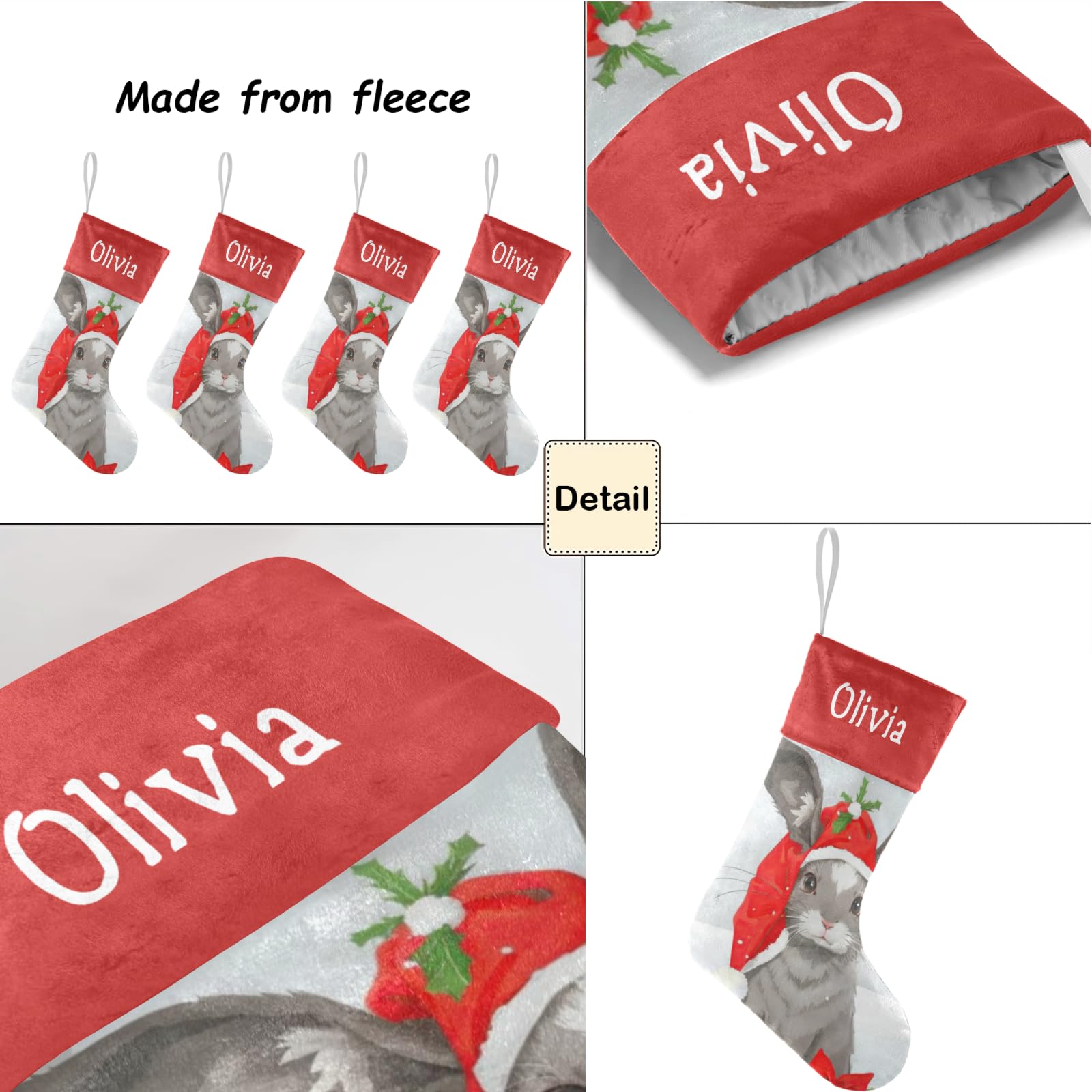 Personalized Christmas Stockings with Name - Cute Bunny Rabbit Design for Family Holiday Decorations - Xmas Gift for Kids & Adults (17.52 x 7.87 Inch) - Perfect for Fireplace Mantel, Christmas Tree Decor & Festive Home Styling