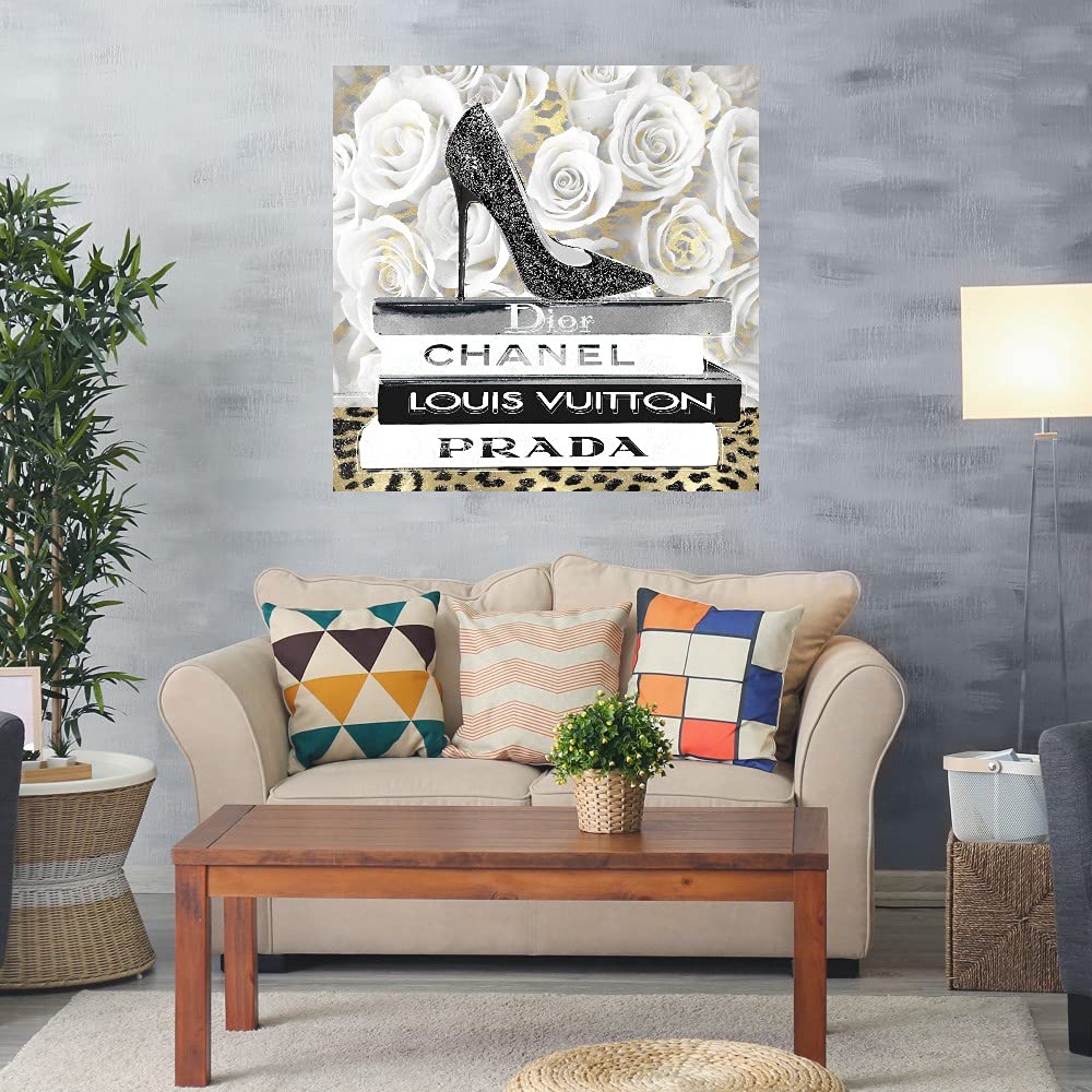 Madeline Blake White Floral High Heel Fine Art Canvas Wall Decor - 37x37 Inch Ready to Hang Painting for Living Room, Bedroom, Bathroom, Kitchen, Office, Bar & Dining Room - Perfect for Home Decor, Housewarming Gifts & Interior Design