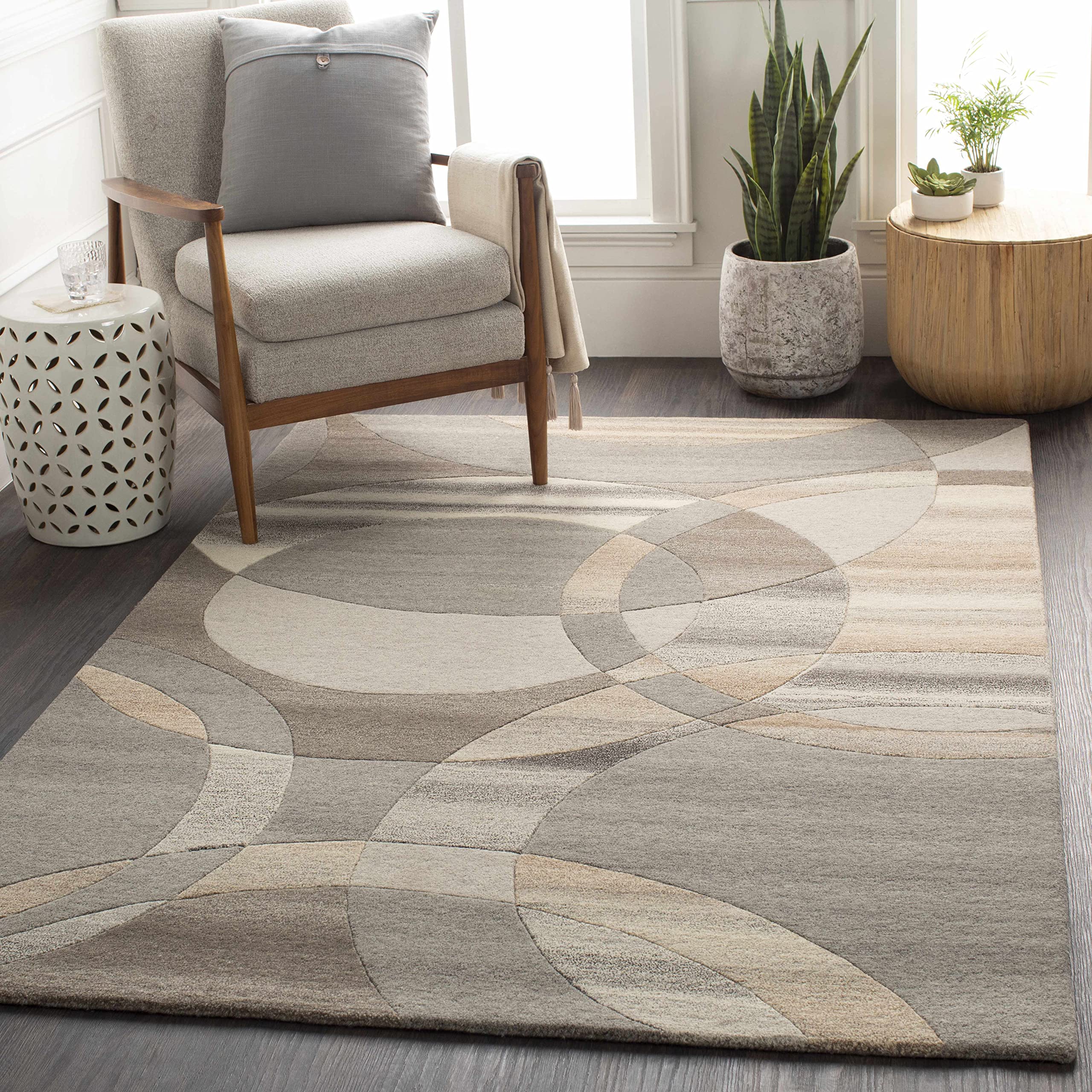 Hauteloom Rillton Wool Area Rug for Living Room and Bedroom - Modern Gray, Black, Brown - 2' x 3' - Soft & Durable - Perfect for Home Decor, Cozy Spaces, and High-Traffic Areas