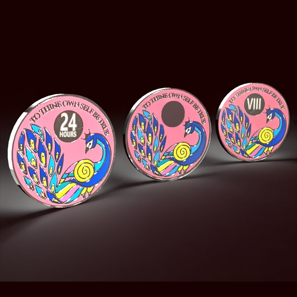 1 to 60 Years AA Peacock Recovery Medallion Coin in Gift Box - Perfect for AA Anniversary Gifts, Sobriety Milestones & 12-Step Program Celebrations