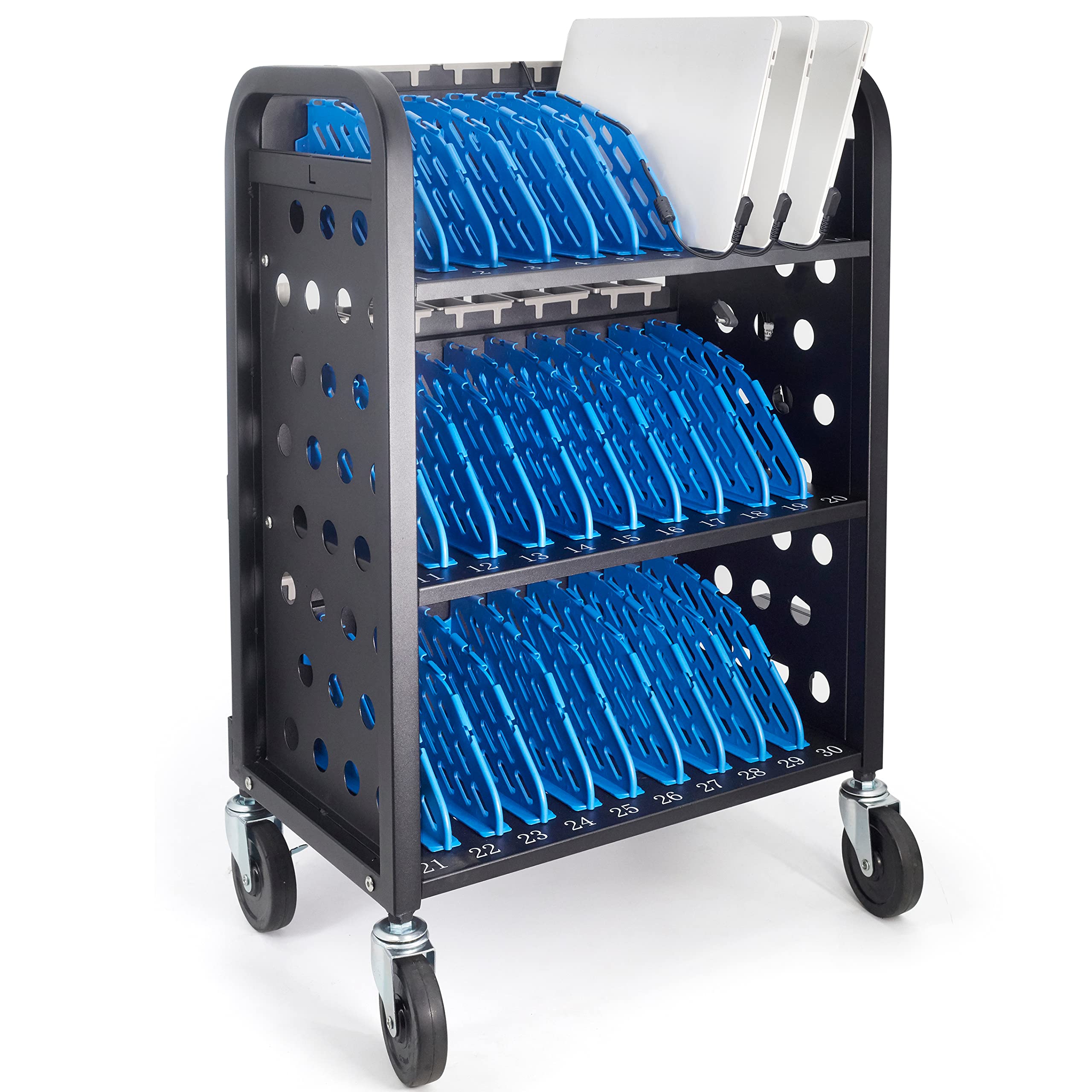 30-Unit Mobile Charging Cart for Chromebooks & Tablets - Open Charging Station with Cable Management - Black Tablet Organizer for Schools & Offices - Perfect for Classroom Tech Storage & Device Charging