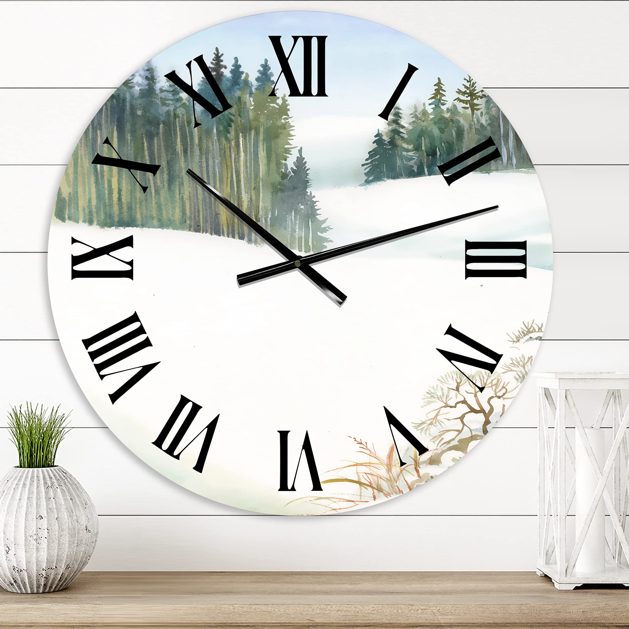 Large Traditional Wall Clock - Pine Forest in Snowy Winter Landscape - Nature-Inspired Kitchen Decor - Perfect for Home, Office & Living Room Décor