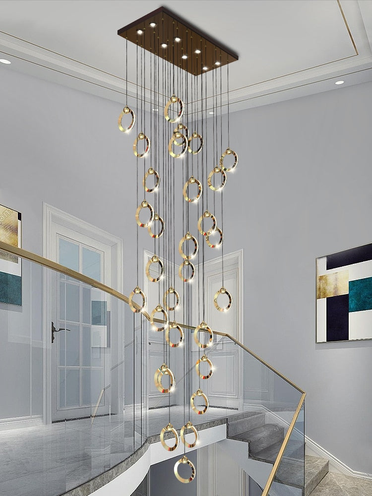 Modern Black Minimalist Rotating Staircase Chandelier - Sleek Contemporary Ceiling Light Fixture for Living Room, Dining Room, Foyer & Bedroom Decor