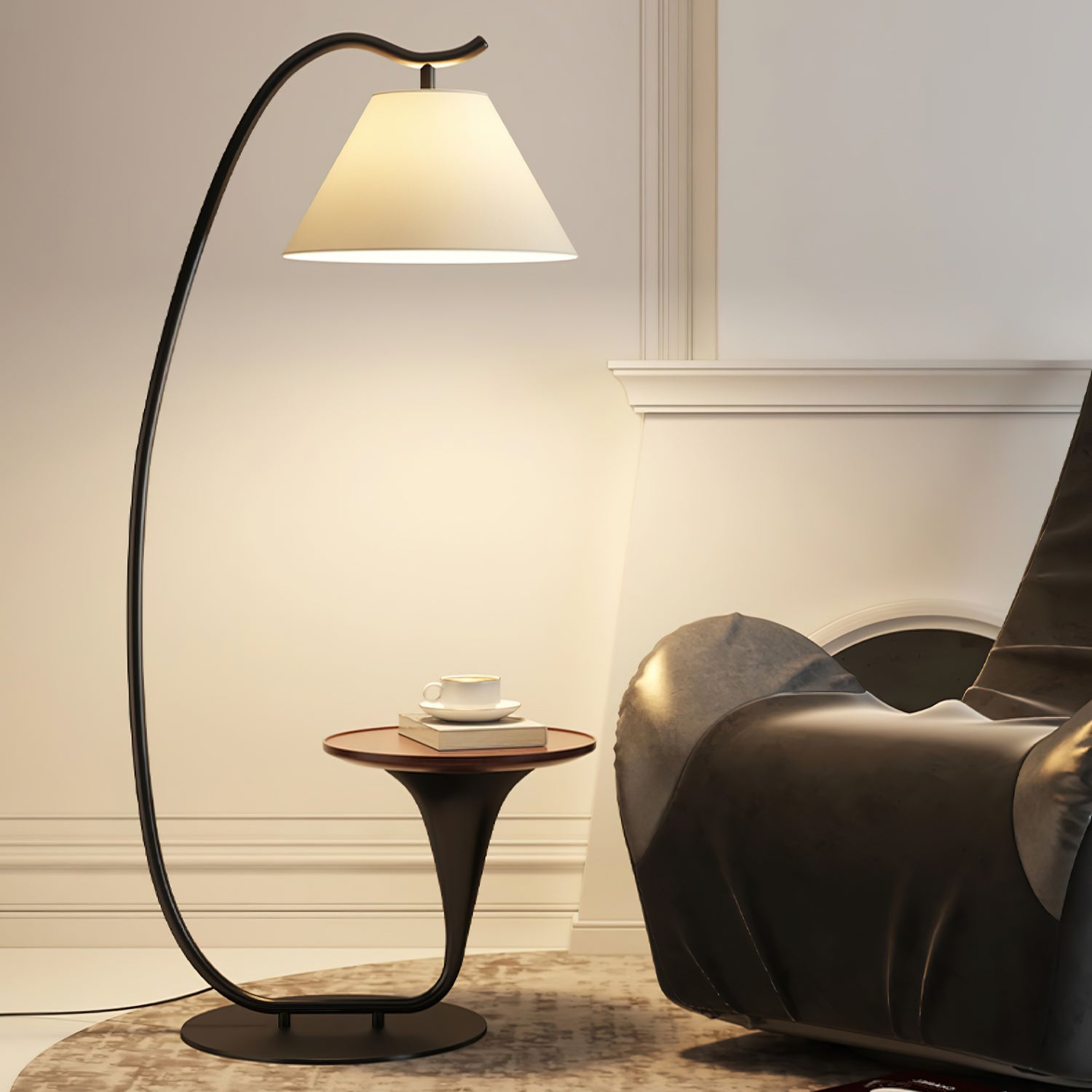 Modern Curved Floor Lamp for Living Room - Adjustable Standing Light with LED Bulb for Bedroom, Office & Reading Corner - Warm White Lighting for Home Decor