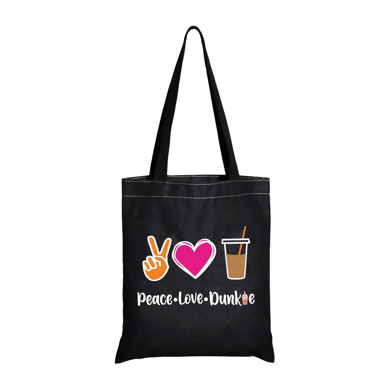 JXGZSO Peace Love Donut Junkie Tote Bag - Cute Coffee & Donuts Themed Cosmetic Pouch - Perfect Gift for Donut Lovers, Coffee Enthusiasts & Shopping - Great for Makeup Storage, Travel Essentials & Daily Use