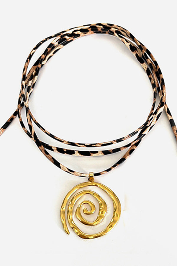 Stylish Leopard Print Leather Cord Spiral Stainless Steel Necklace for Women | Fashion Animal Print Pendant Jewelry | Perfect for Parties, Dating & Everyday Wear