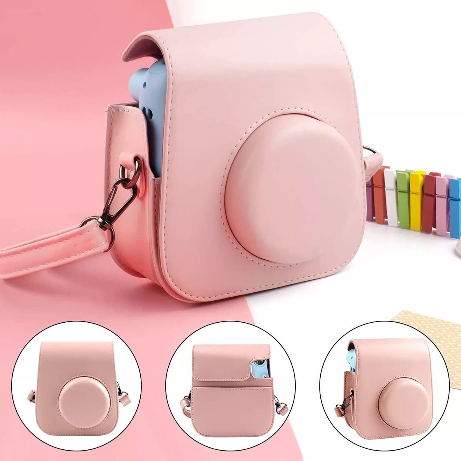 Instant Camera Case Compatible with Fujifilm Instax Mini 11 - PU Leather Protective Bag with Storage Pocket & Adjustable Strap - Includes Photo Album, Wall Frames, Film Frames & Decorative Stickers - Perfect for Travel, Parties & Home Decor