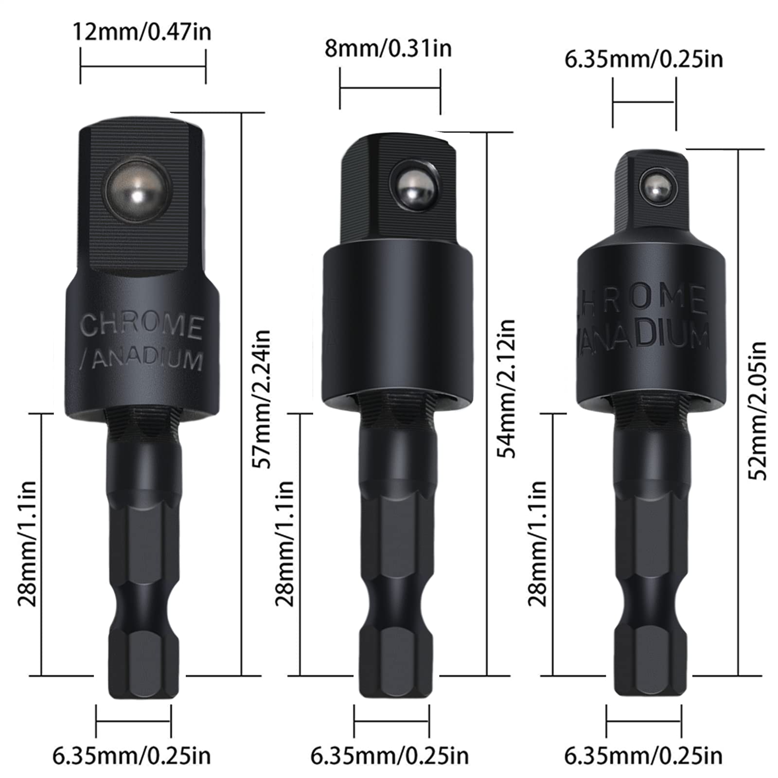 4-Piece Power Drill Socket Adapter Set - 1/4