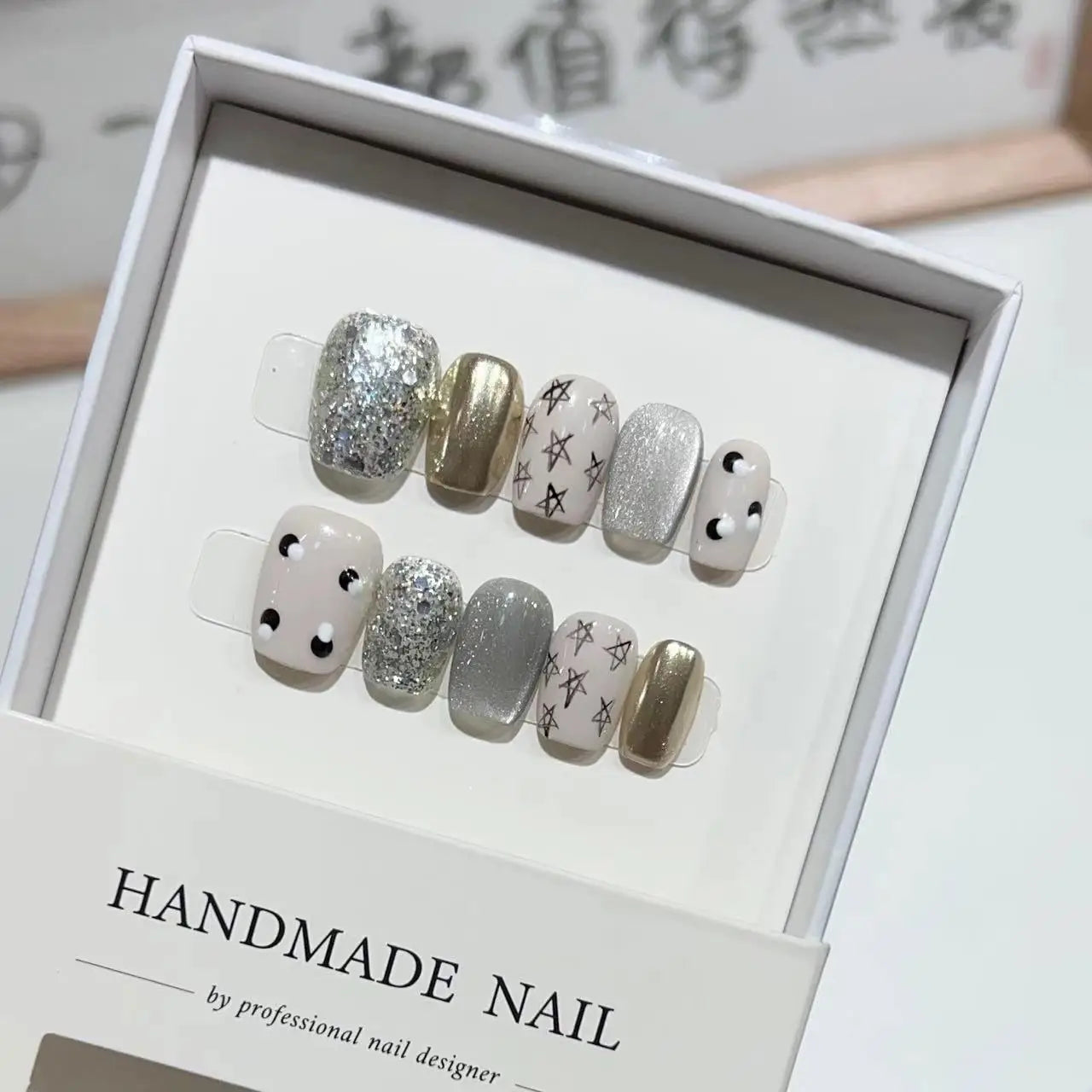10Pcs Short Square Press-On Nails - Sweet Handmade False Nails with Cute Cartoon & Shimmery Cat Eye Design | Gel Manicure Tips for Women | Perfect for Parties, Weddings & Daily Wear