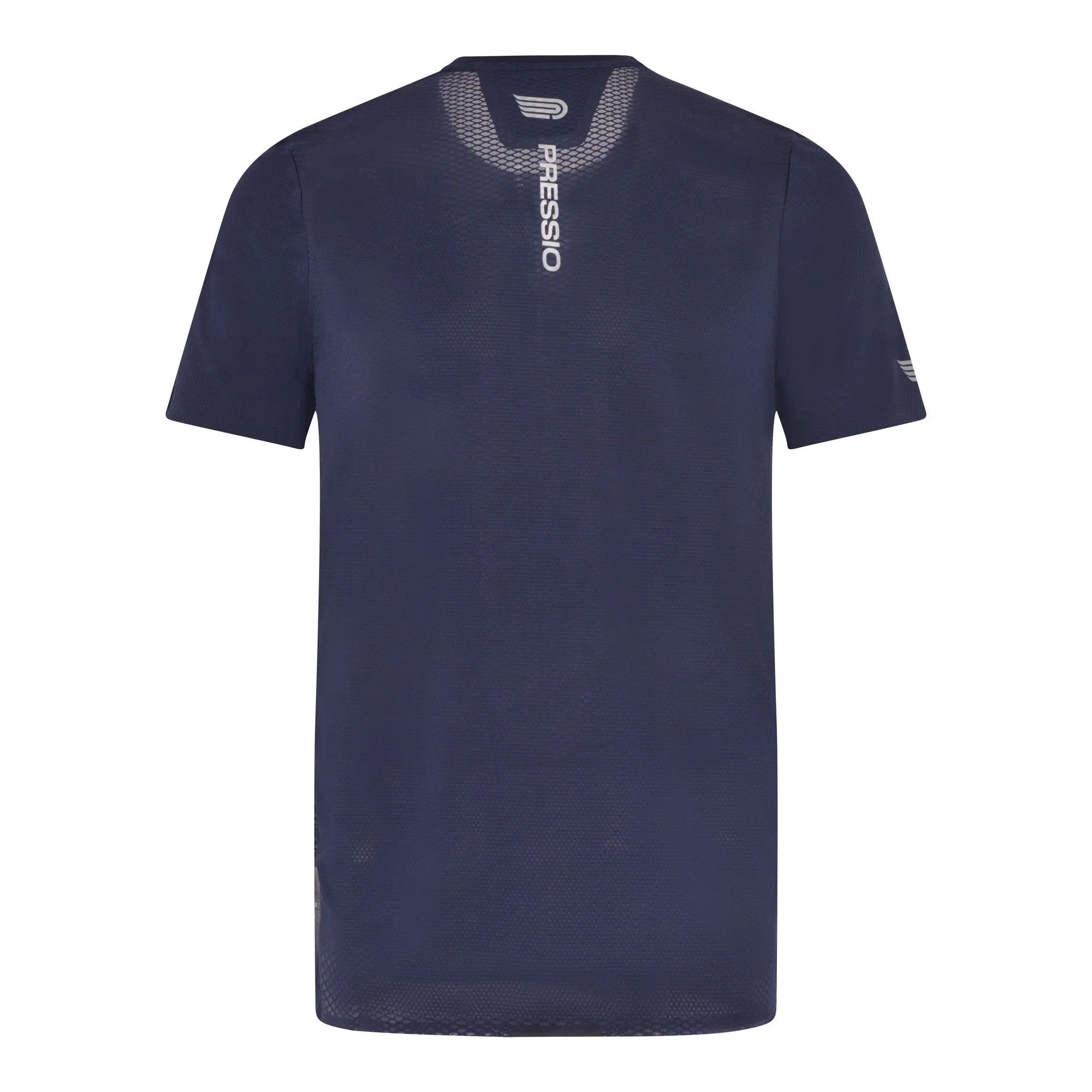 Pressio Men's Running Shirt - Lightweight Moisture Wicking Performance Top for Jogging & Workouts - Navy/Silver Athletic Tee for Gym, Marathon & Outdoor Sports