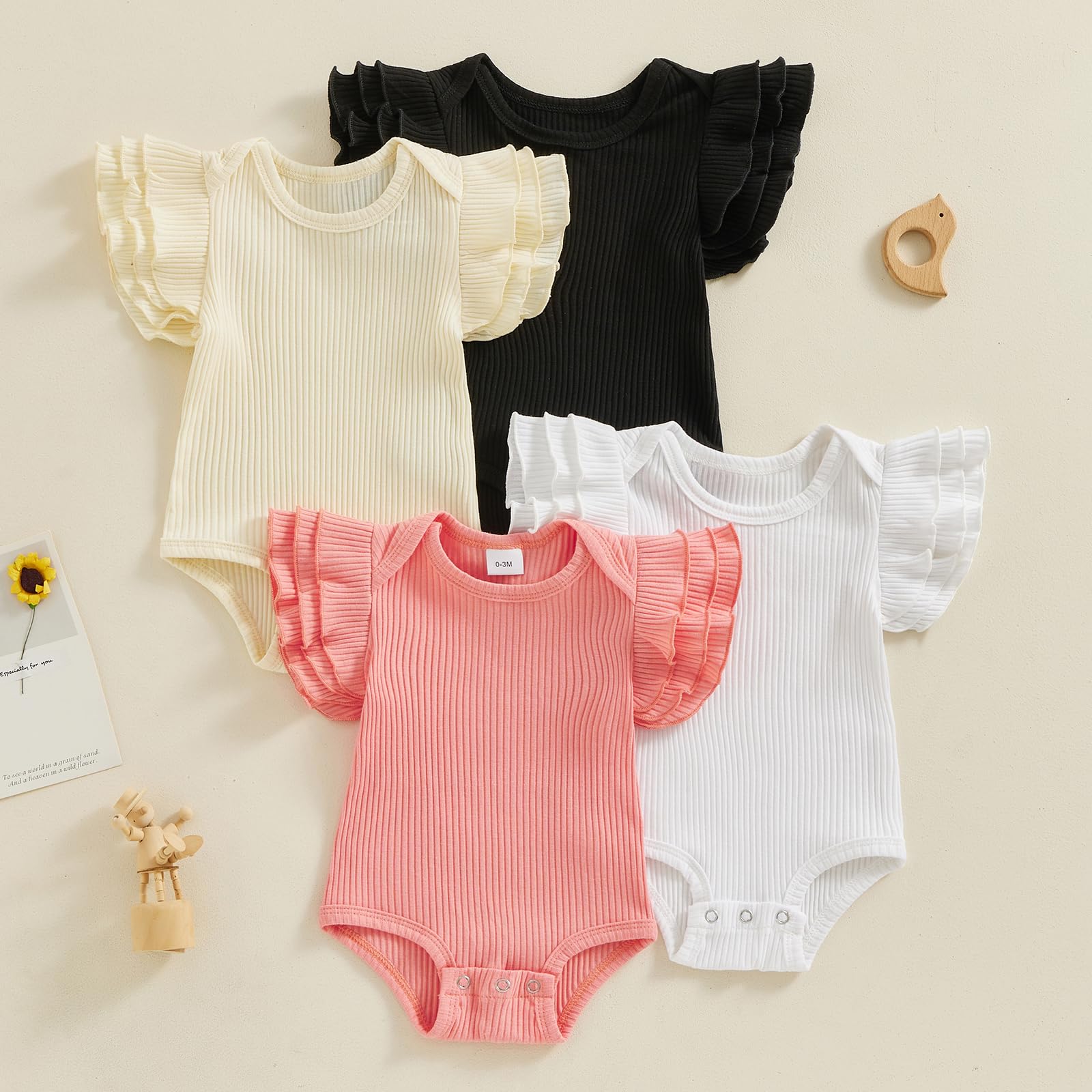 Adorable Baby Girl Summer Romper - Soft Rib Knit Short Sleeve Bodysuit with Ruffle Detail | Perfect for Newborns & Infants | Ideal for Playdates, Beach Outings & Family Photos